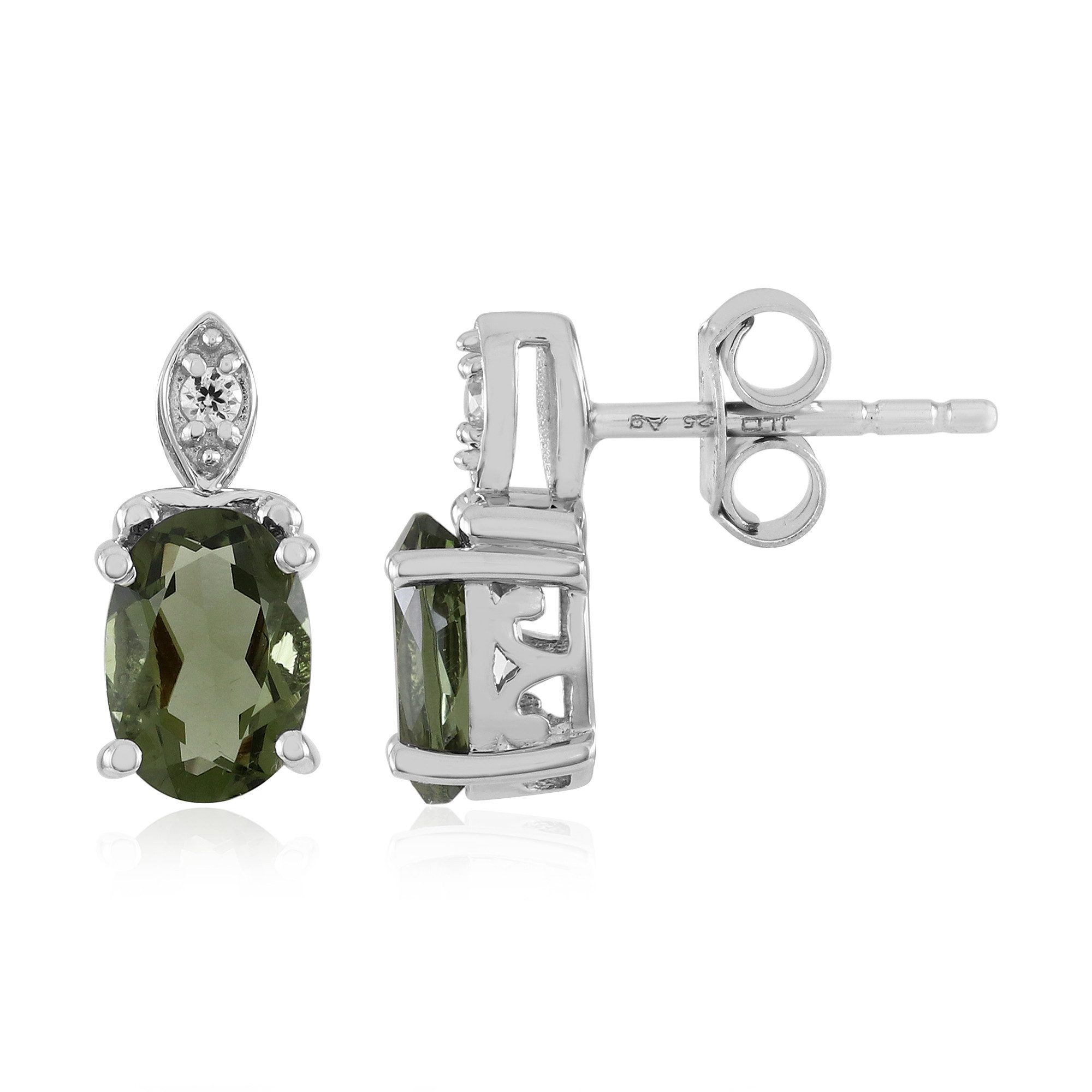 Cavill Ohrring-Set Cavill Moldavit Ohrringe 1,18 ct grün Sterlingsilber platin mit Zirkon (2-tlg)