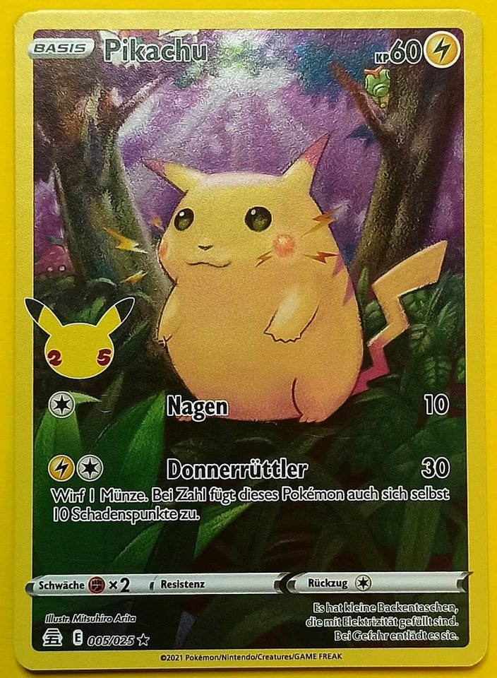The Pokémon Company International Sammelkarte Pokemon Karte 25th Jubiläum ULTRA RARE FULLART - Pikachu E05/25