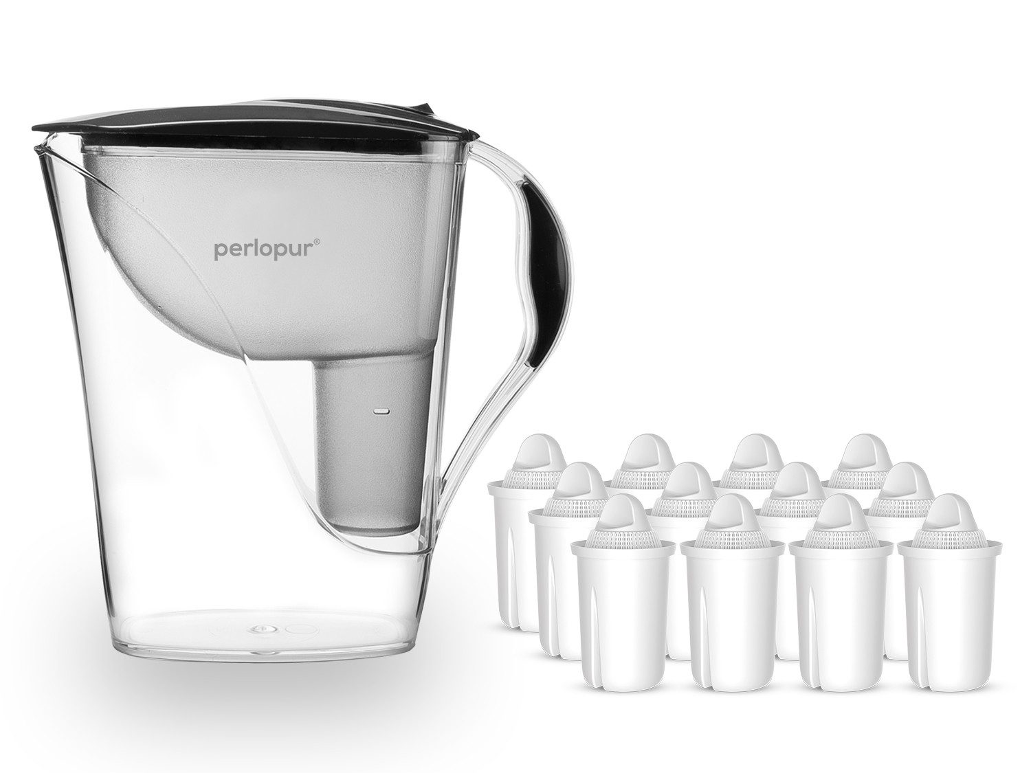 PerloPur Wasserfilter PearlCo Wasserfilter Fashion Anthrazit Inkl. 6 Filterkartuschen