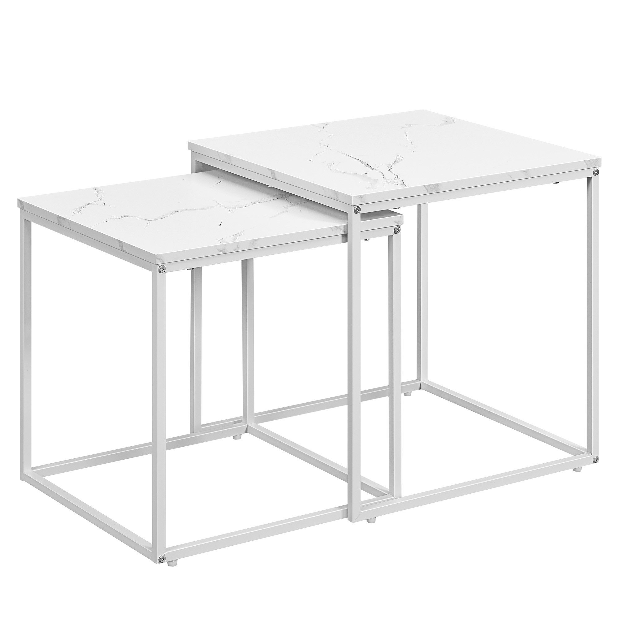 Home Collective Couchtisch 2er Set Beistelltisch Loft Design 2in1 Verschachtelung Wohnzimmer, kratzfeste Oberfläche 50cm & 45cm Weiß Marmor Optik mit Weißen Bei – Bild 2 von 5