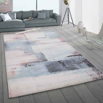 Teppich Mero 108, Paco Home, rechteckig, Höhe: 16 mm, Kurzflor, modernes Design, Pastell-Farben, melierte Used-Optik