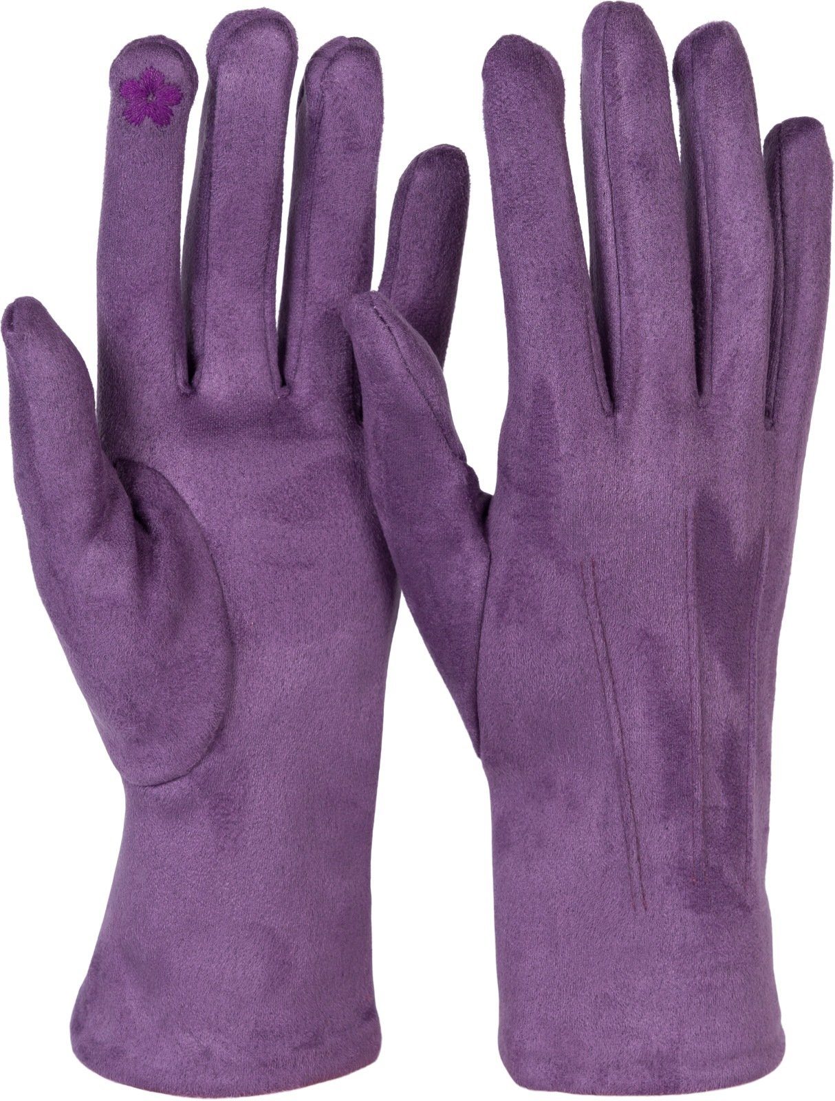 styleBREAKER Fleecehandschuhe Einfarbige Touchscreen Handschuhe Ziernähte Violett
