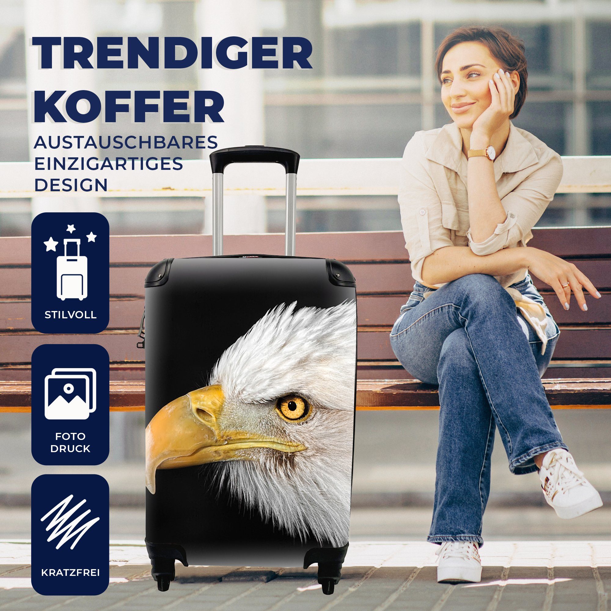 - MuchoWow 4 Handgepäckkoffer Reisetasche Ferien, mit Handgepäck Reisekoffer für - - Vogel rollen, Trolley, Schnabel Rollen, Augen, Adler