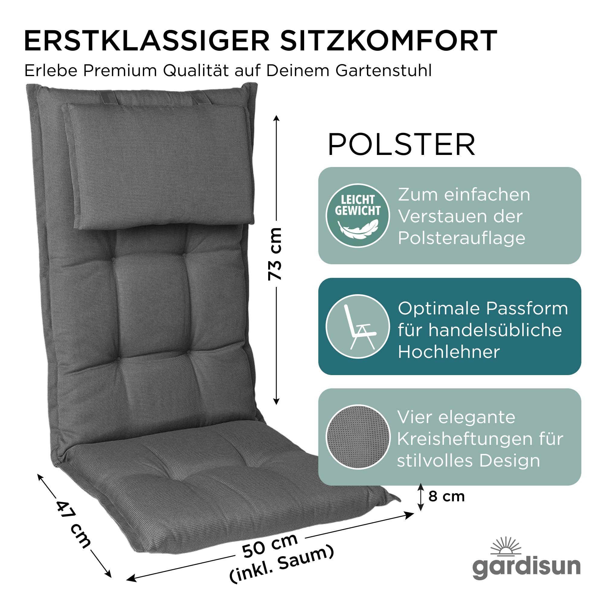 Gardisun Auflagekissen Gartenstuhlauflagen Polyacryl 8cm Hoch, Kopfteil, (Extra dicke Sitzauflage, 1-8er Set, versch. Muster)