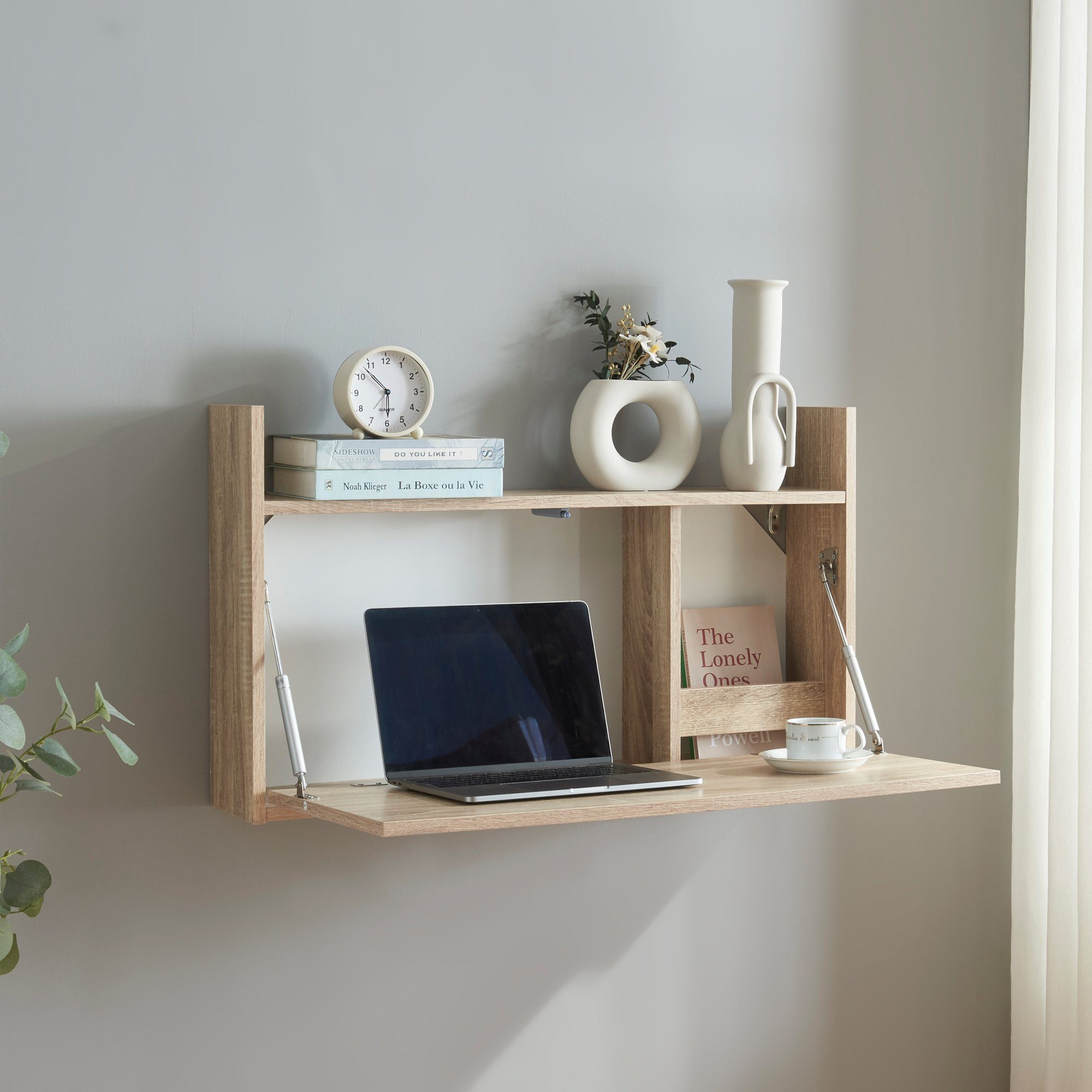 en.casa Wandregaltisch, »Rautalampi« mit Ablage und 2 Fächern 83x48x15 cm Eicheoptik