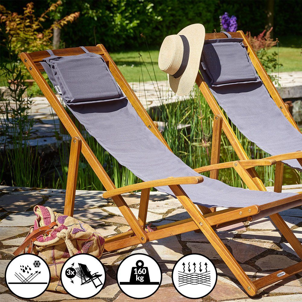 Casaria Gartenliege Grau, 160kg Belastbarkeit, Armlehnen, günstig online kaufen