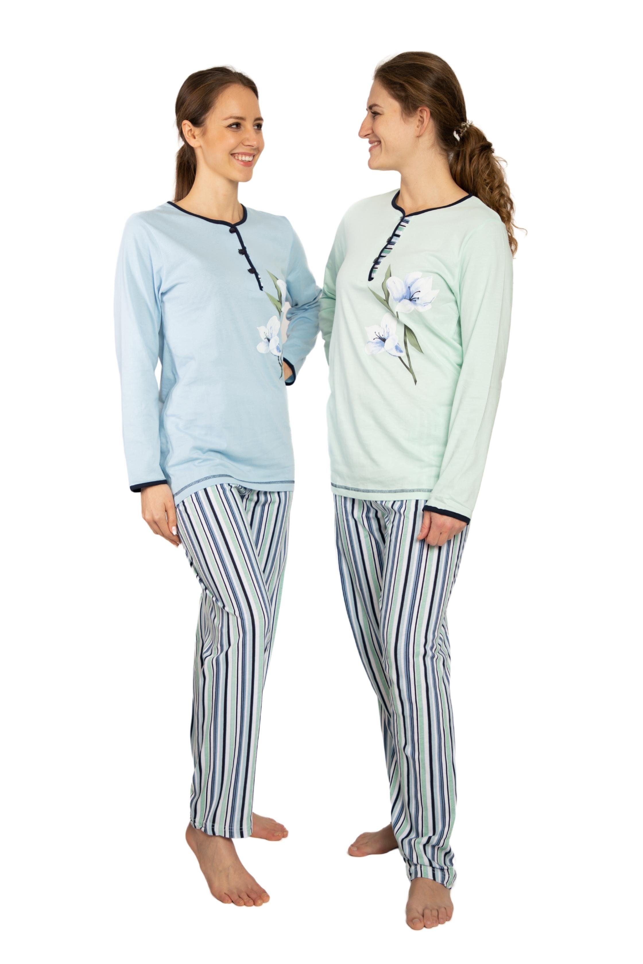 Consult-Tex Pyjama Damen Schlafanzug, Pyjama, Homewear-Set im 3er Pack  DW739 (3 Stück Packung, 3 Stück) Streifenmuster | Pyjama-Sets