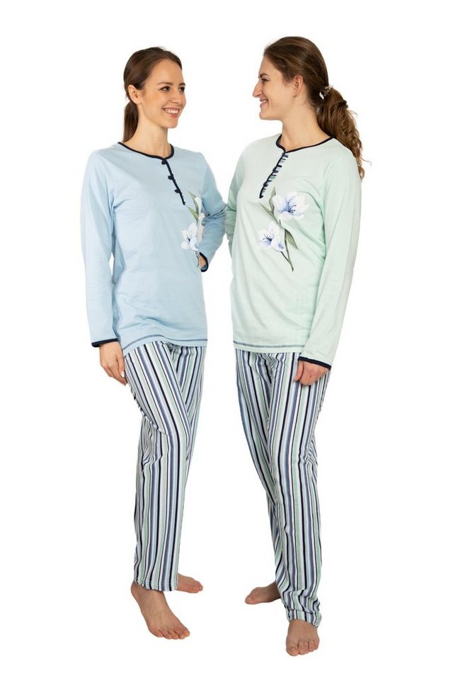 Consult-Tex Pyjama Damen Schlafanzug, Pyjama, Homewear-Set im 3er Pack  DW739 (3 Stück Packung, 3 Stück) Streifenmuster