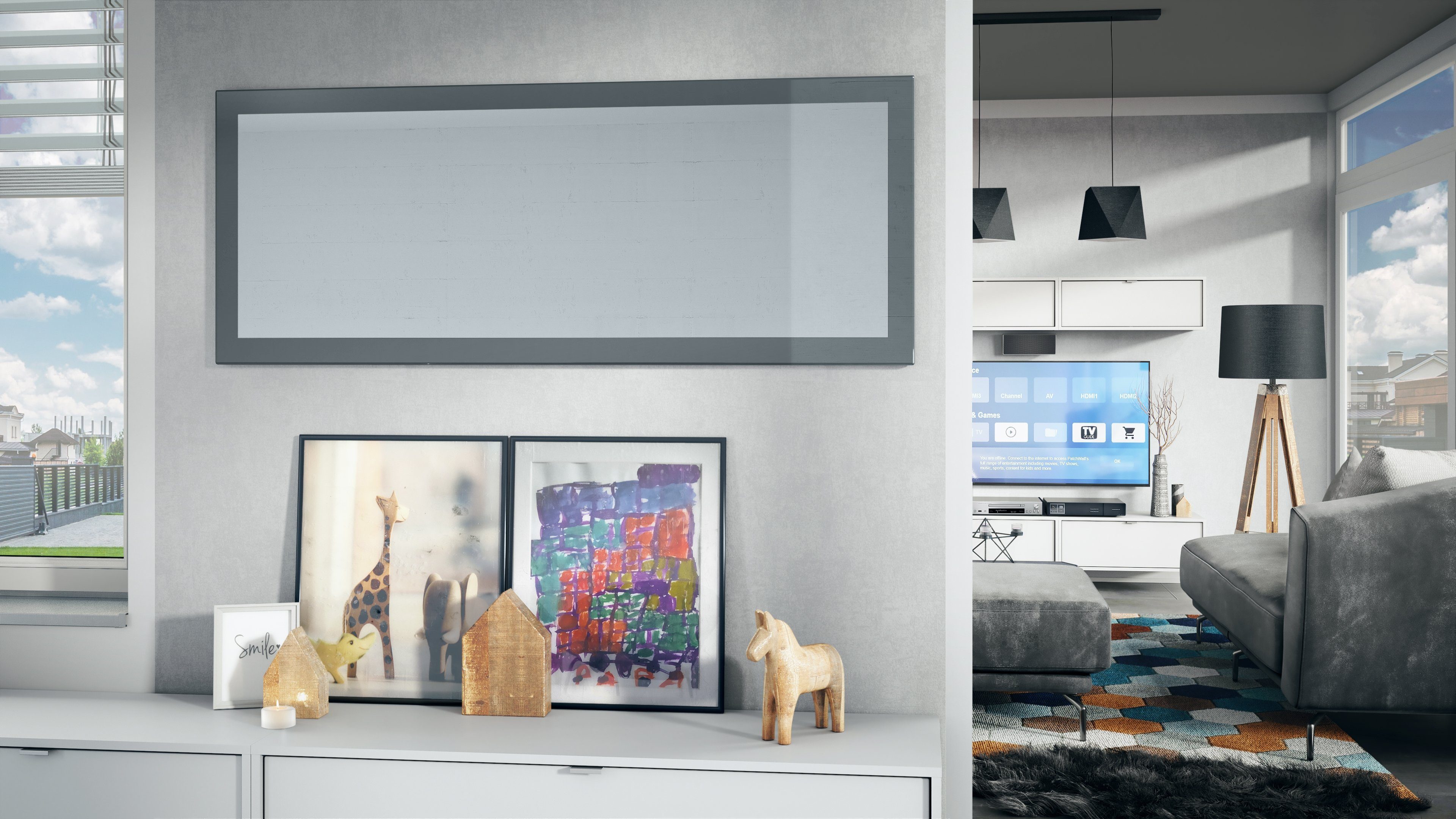 Grau 55 Wandspiegel mit im (139 x Hochglanz Stil), (Wandspiegel, Rahmen Lima cm) Vladon modernen