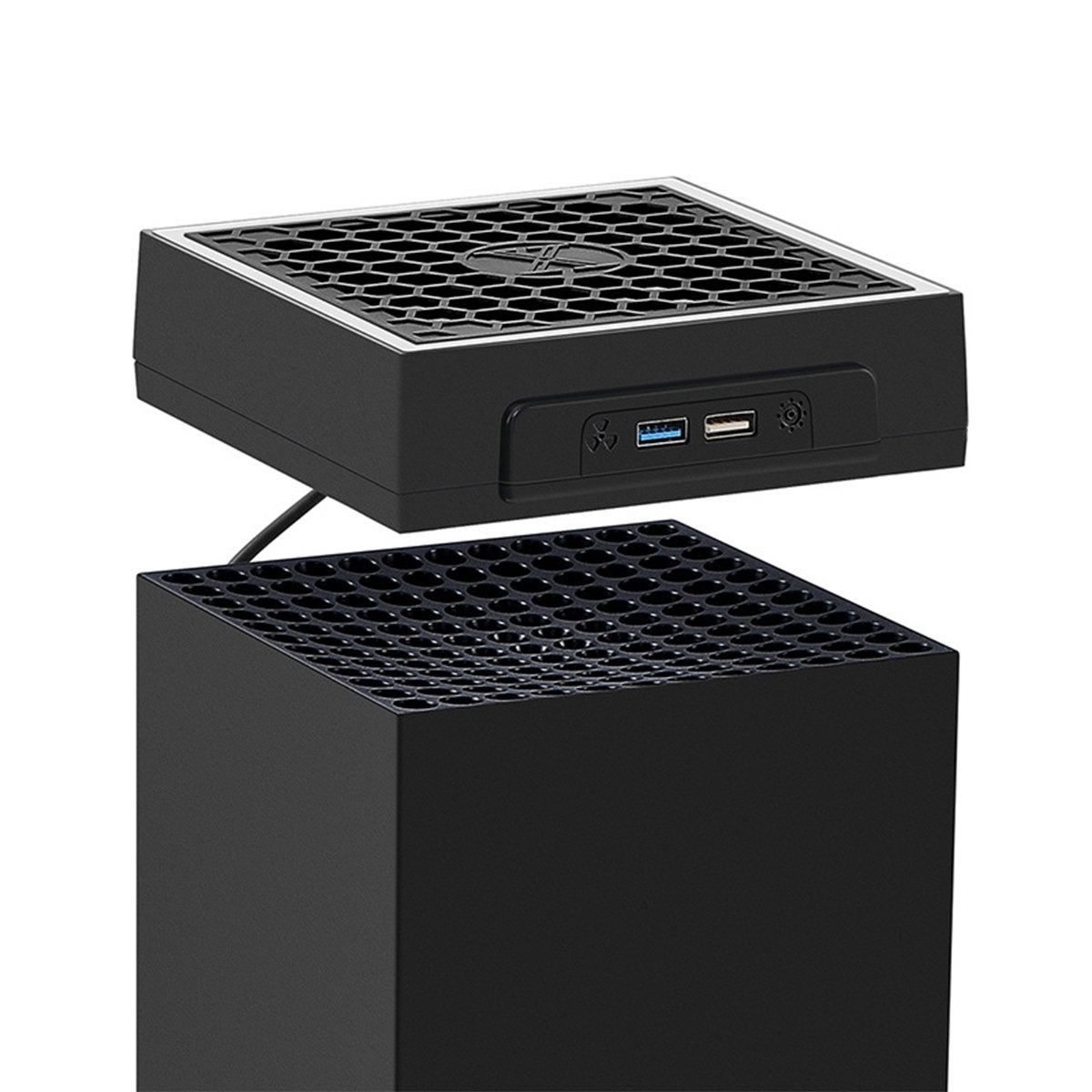 KINSI SY-XSX-818 Konsolenlüfter für Xbox Series X, RGB Kühler, Oberlüfter Controller (2 USB-Anschlüsse, 7 Beleuchtungsmodi)