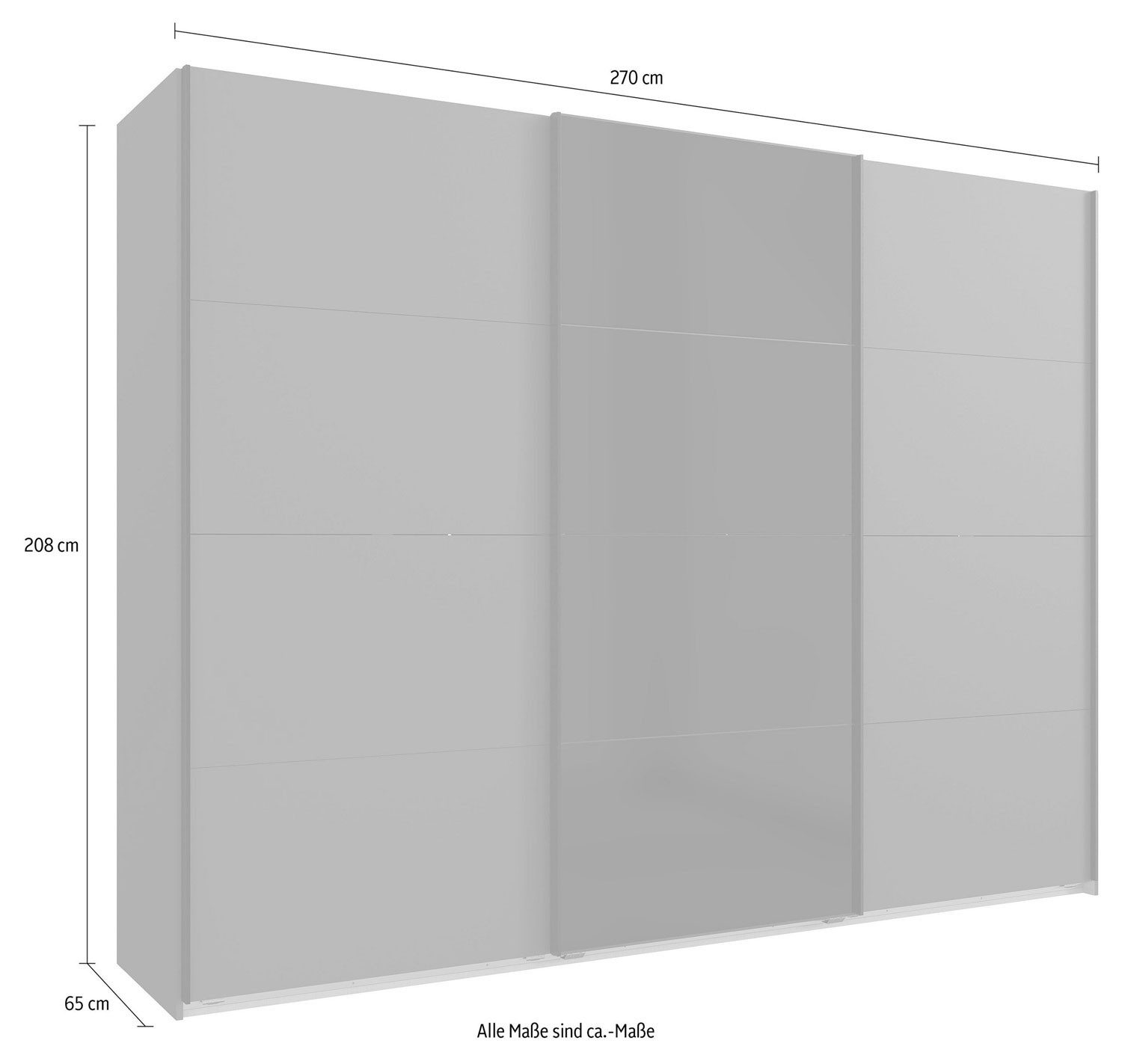 Wimex Schwebetürenschrank Barcelona (3 Türen, 3 Einlegeböden, 3 Kleiderstangen, 1-St., moderne Optik, mit Glaselementen, Griffleisten aus Metall) 270x65x208cm graphit Glasschwarz