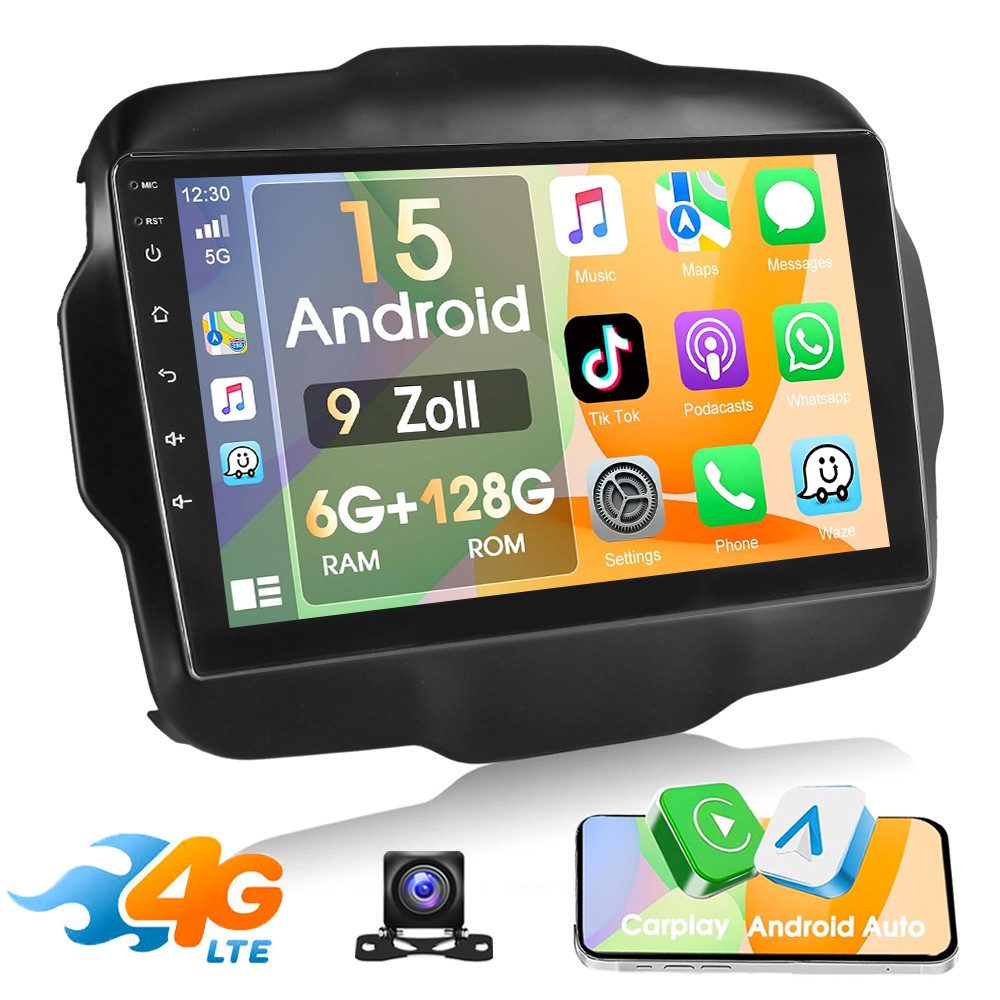 ESSGOO Für Jeep Renegade 2014-24 Android 15 6+128G Carplay Autoradio GPS Navi Autoradio (DAB (optional), DAB+ (optional), 4G LTE, 6GB+128GB, RDS, AM, FM, Carplay Android Auto Bluetooth EQ USB GPS Navi WIFI Touchscreen)