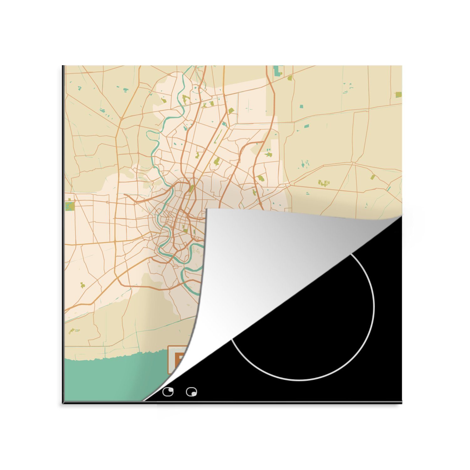 MuchoWow Herdblende-/Abdeckplatte Bangkok - Karte - Vintage - Stadtplan, Vinyl, (1 tlg), 78x78 cm, Ceranfeldabdeckung, Arbeitsplatte für küche | Herdabdeckplatten