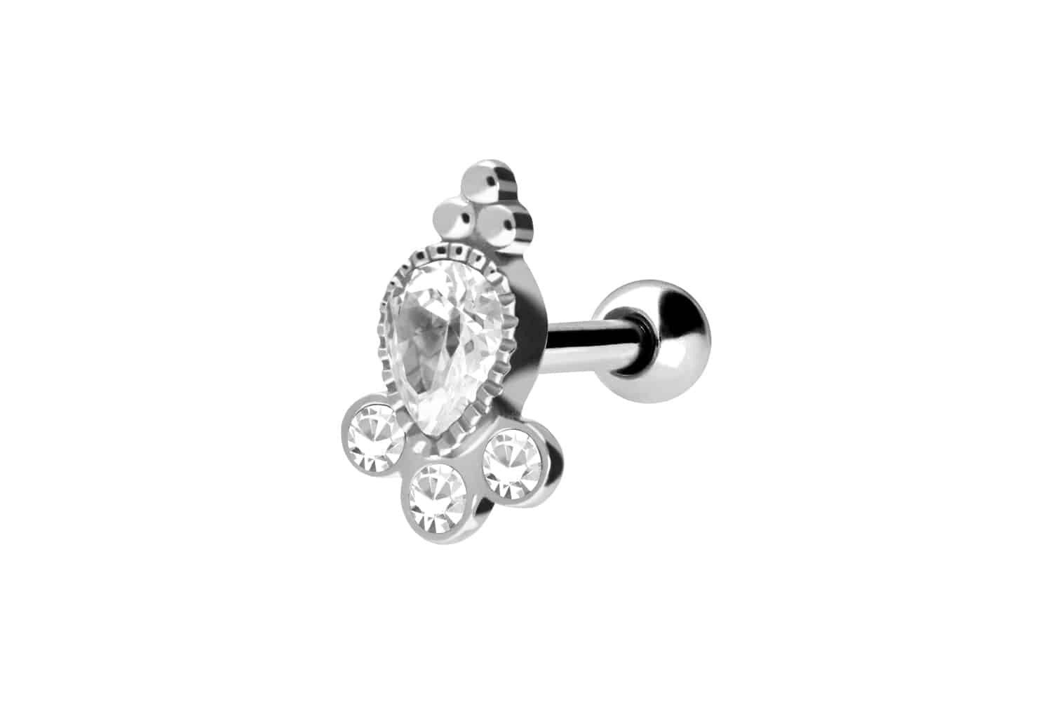 Piercing-Set Chirurgenstahl Ohrpiercing ORIENTALISCHES DESIGN + 4 KRISTALLE