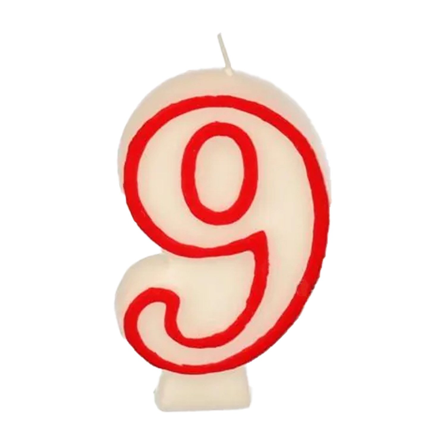 PAPSTAR Geburtstagskerze Zahlenkerze 7,3 cm weiß "9" mit rotem Rand (Stück, 1-tlg., 1 Zahlenkerze), Geburtstagskerze Geburtstagstorte Tortendekoration Kuchendekoration