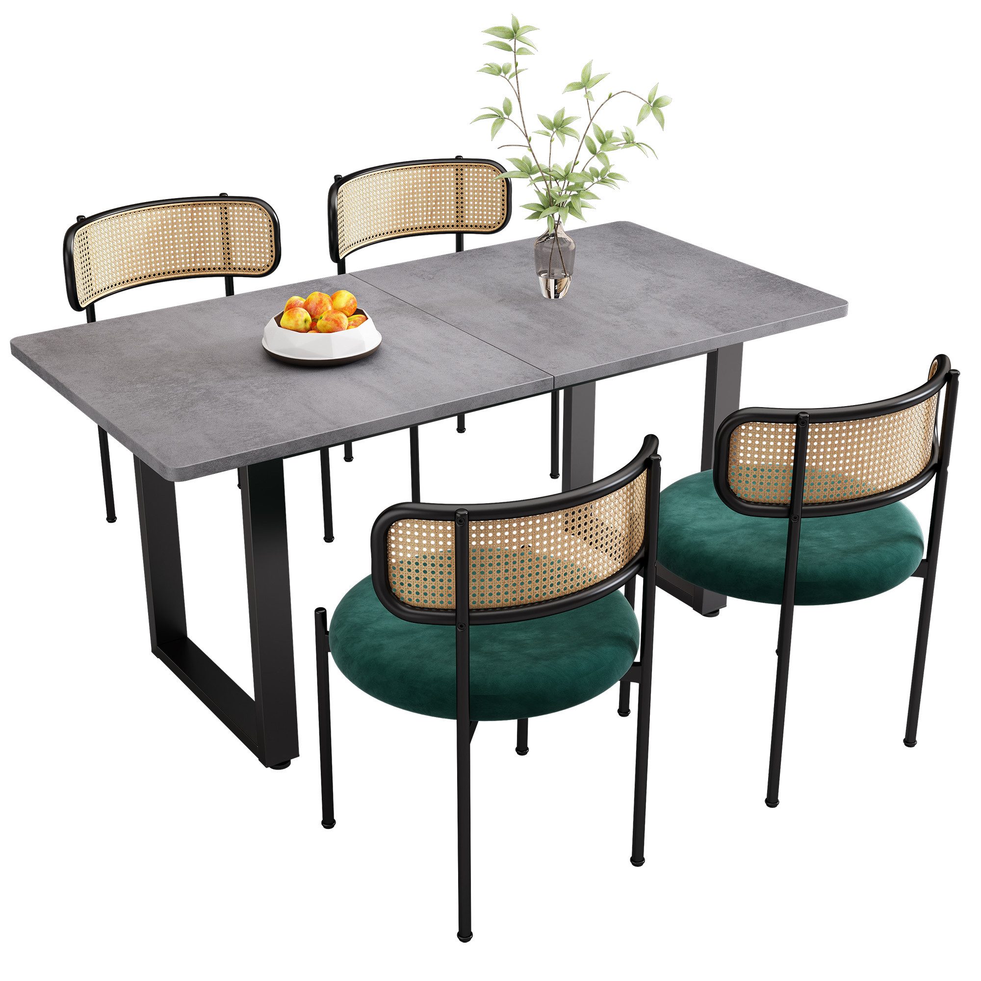 Flieks Essgruppe, (Set, 5-tlg., Tisch mit 4 Stühlen), Esstisch mit 4 Stühlen Set Küchetisch Esszimmerstuhl Rattan