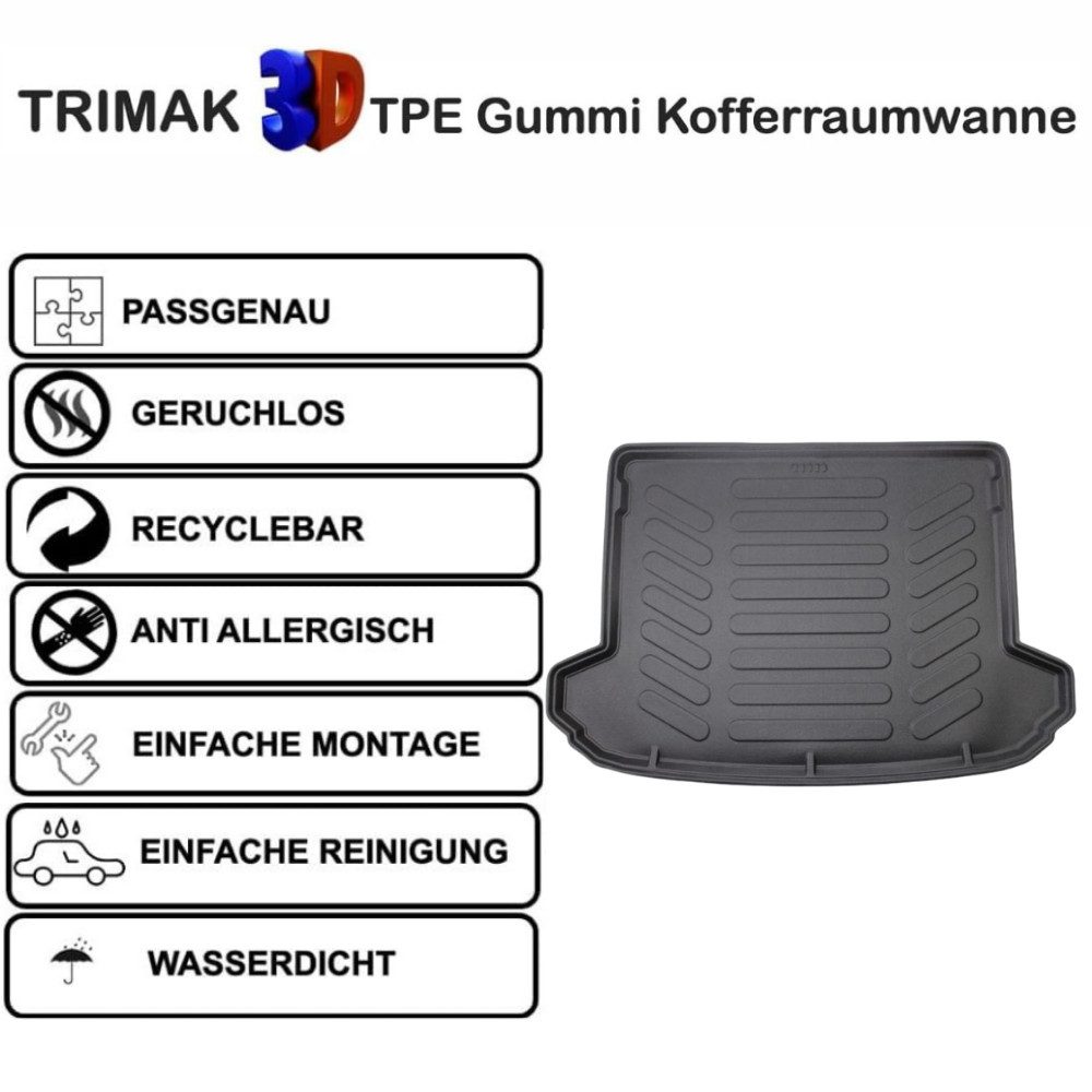 Trimak Passform-Fußmatten Kofferraumwanne Set kompatibel mit Kia Sportage, Kia Sportage 4. Gen. 2016-2021 Kofferraummatte TPE Antirutschmatte