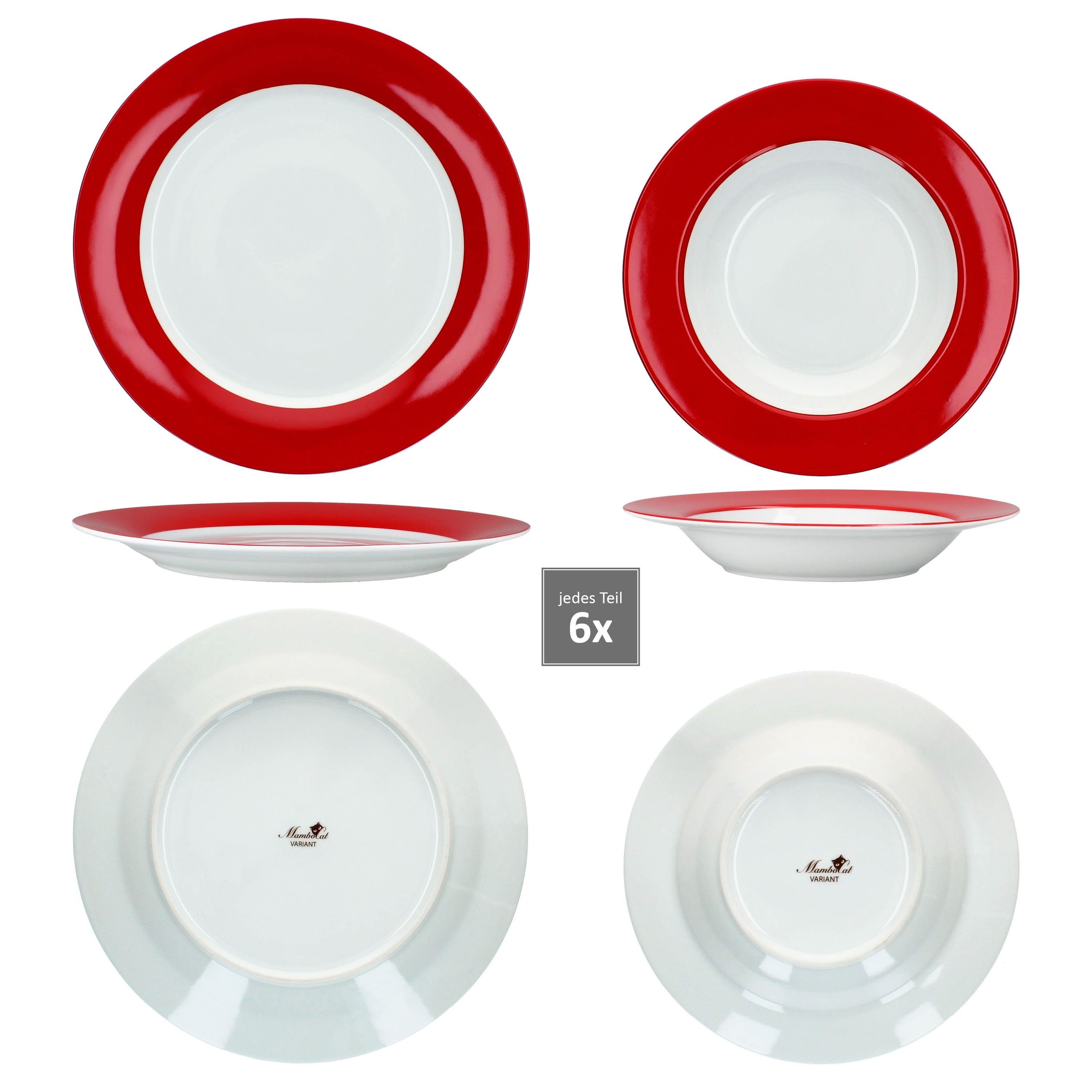 MamboCat Kombiservice 30tlg Kombiservice Variant Rot Porzellan 6 Personen, Porzellan