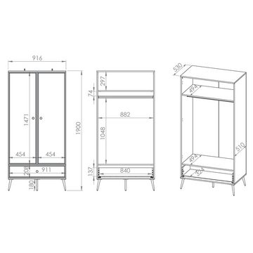 Lomadox Drehtürenschrank GUBIN-131 weiß Hochglanz, goldfarbene Details, 1 Kleiderstange, 92/190/53 cm