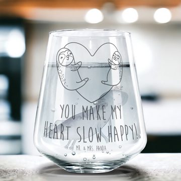 Mr. & Mrs. Panda Glas Faultiere Herz - Transparent - Geschenk, Ehemann, Liebesbeweis, Heira, Premium Glas, Exklusive Gravur
