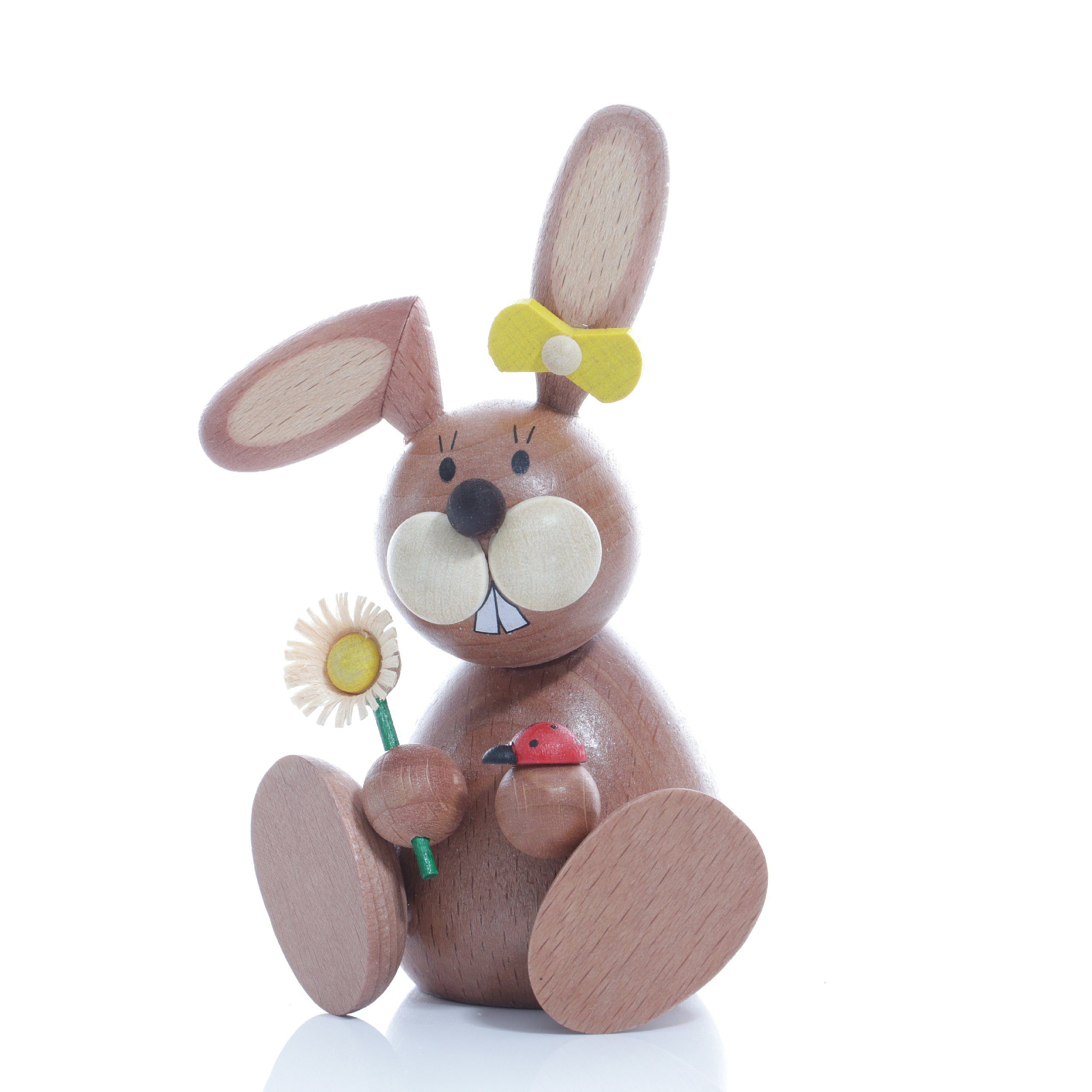 Ullrich Kunsthandwerk Osterhase Osterartikel Osterhäsin mit Blume und Marienkäfer HxB 11x7,5cm NEU