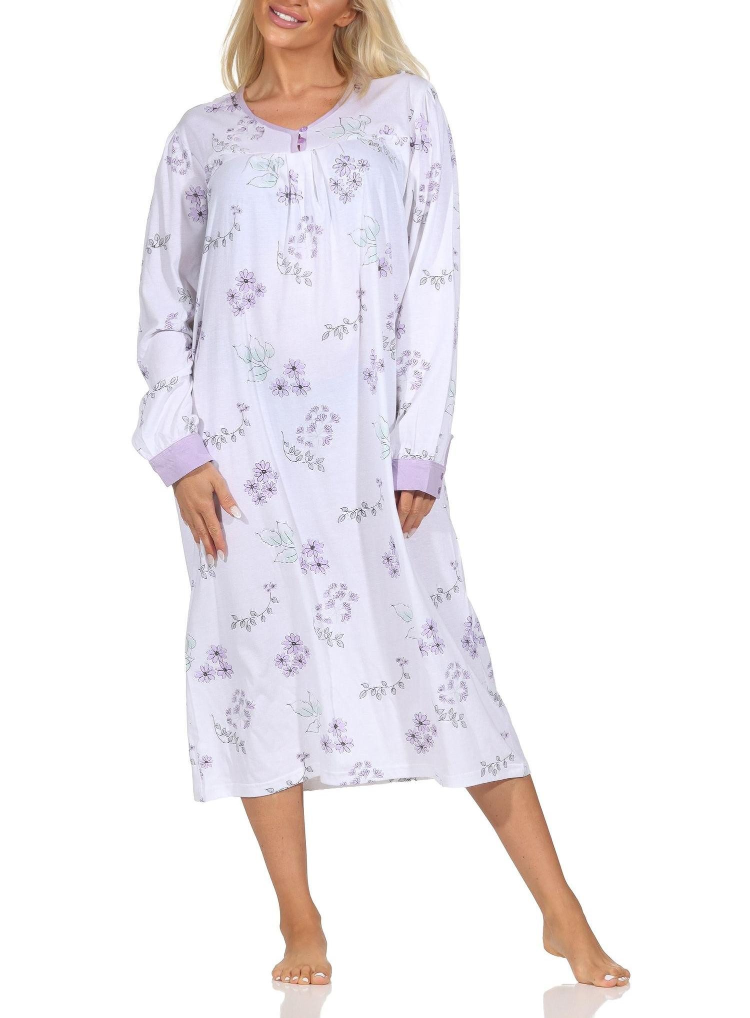 Normann Nachthemd Damen langarm Nachthemd im klassischen fraulichen Design