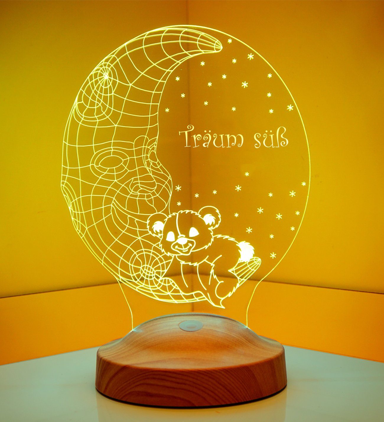 mit Süß, für Geschenk Geschenke integriert, Teddybär fest im Mond Farben mädchen für 3D 7 Geschenkelampe Mann Der Träum Leuchte LED Babys, Nachttischlampe