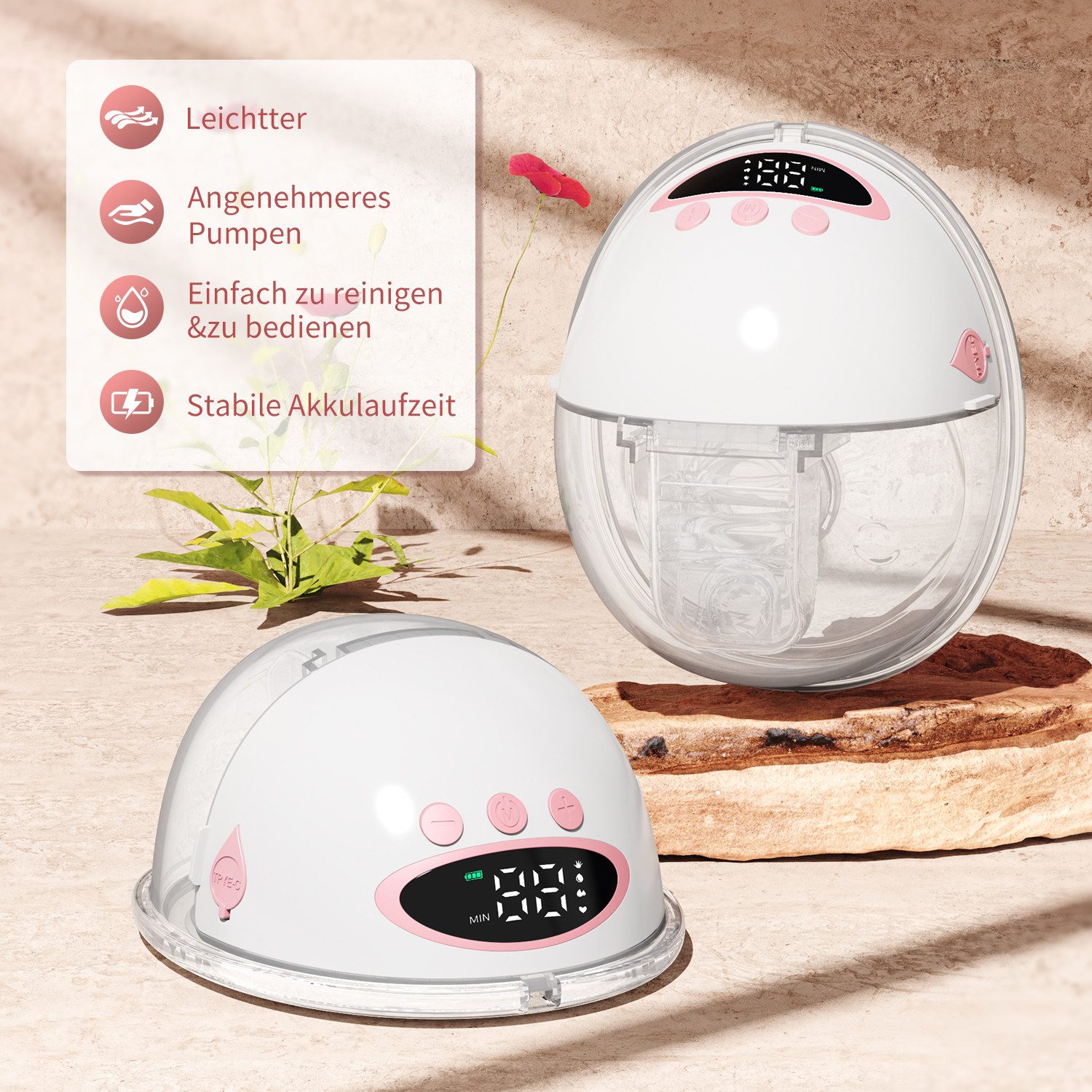 ibettertec Elektrische Milchpumpe Tragbare Milchpumpe mit 4 Modi, 12 Stufen & LCD-Display, Tragbare Milchpumpe, LED-Display, besonders leise, wiederaufladbar