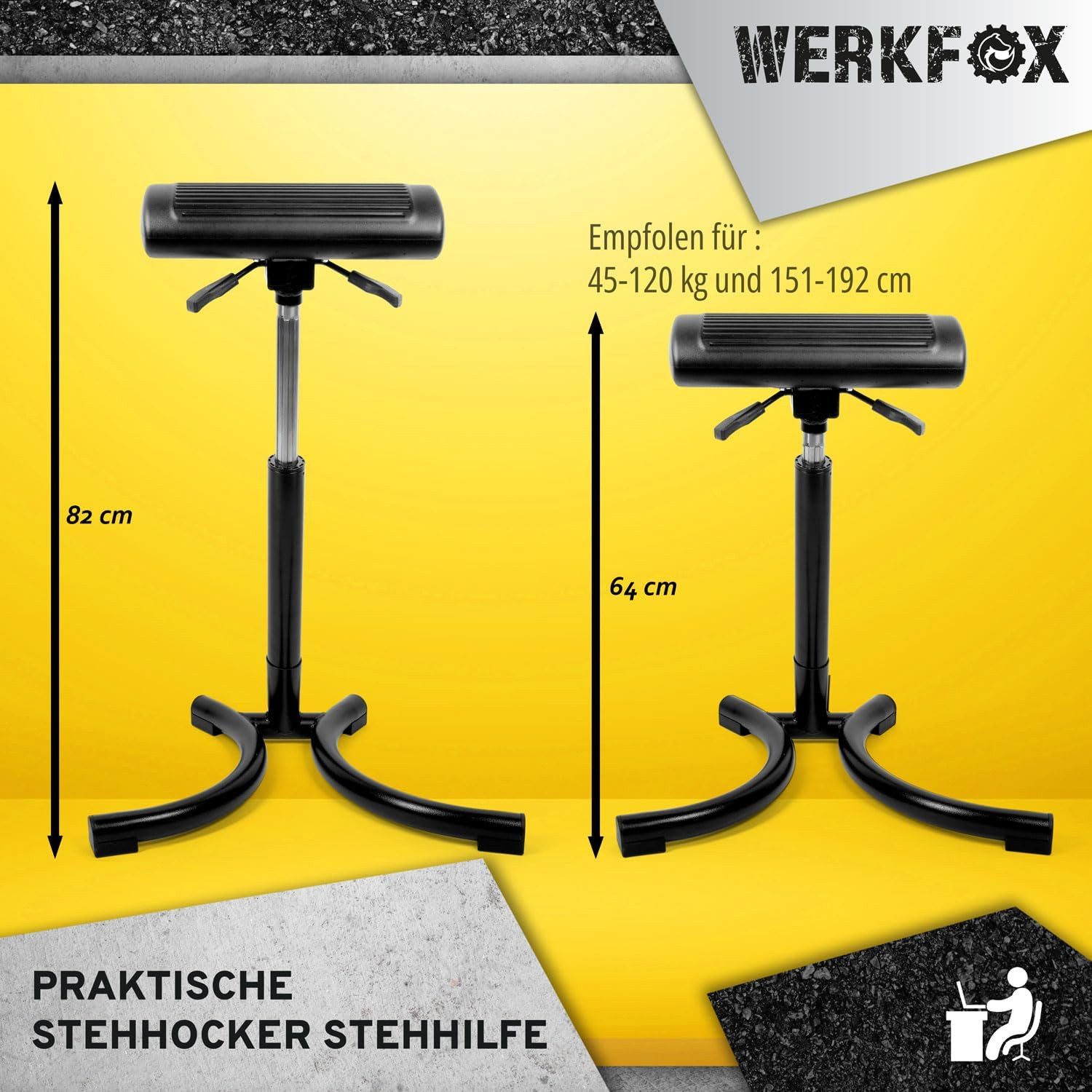 Werkfox Stehhilfe Ergonomischer Stehhocker – höhenverstellbar,ideal für Büro & Werkstatt (Stehhocker), Stehstuhl für Schreibtisch – Bild 4 von 5