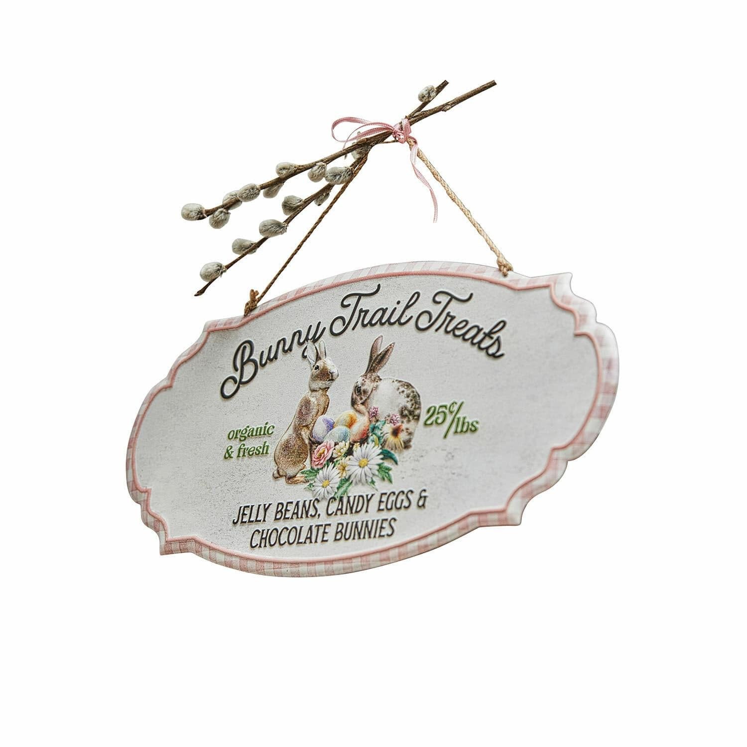 Mirabeau Osterfigur Deko-Schild Bunny Trail rosa/creme, Ostern, Frühling, Hase, Reizende Form aus Eisen, Liebliches 3D-Motiv