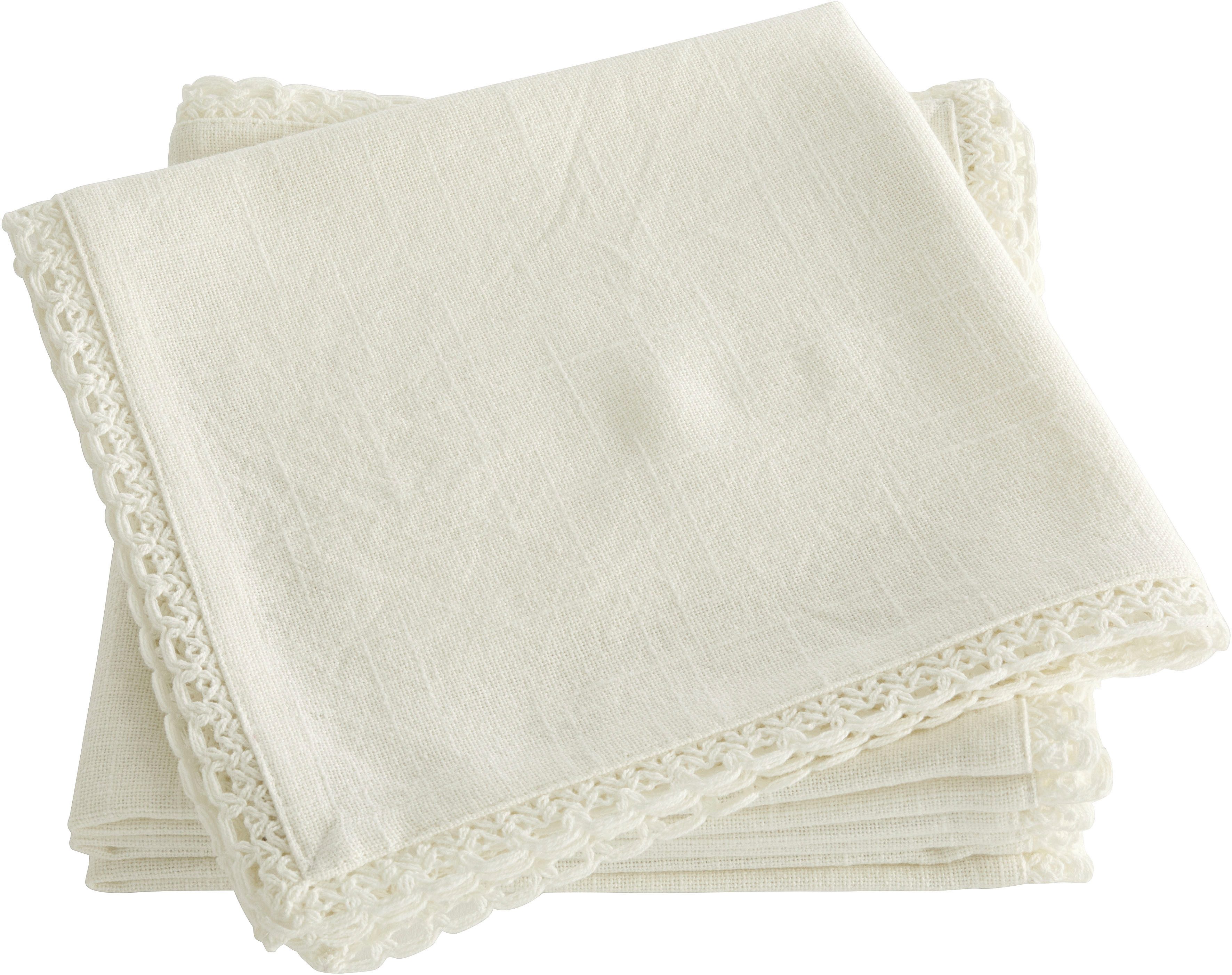 OTTO home Stoffserviette Elyna, (4 St), uni, mit Spitze, weiche Haptik, 45x45 cm, Leinenoptik, 100% Baumwolle