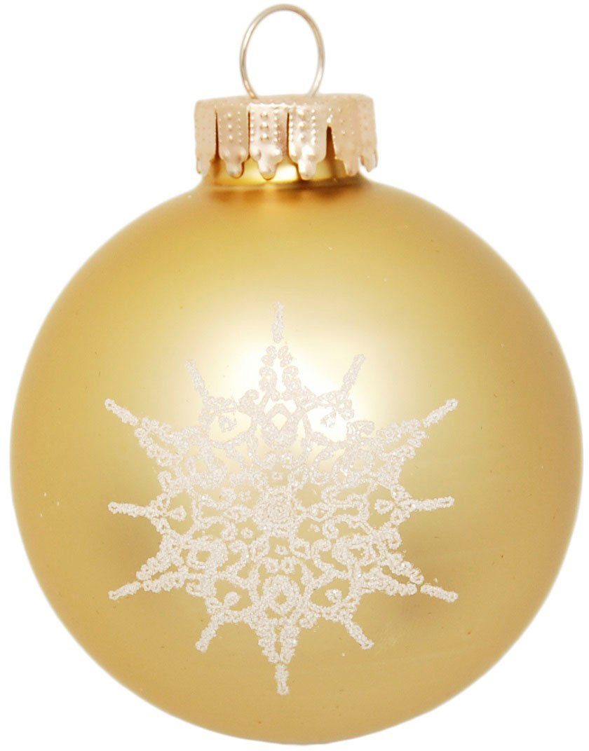 Krebs Glas Lauscha Weihnachtsbaumkugel Schneeflocke goldfarben (16 St), Weihnachtsdeko, Christbaumschmuck, Christbaumkugeln aus Glas – Bild 5 von 5