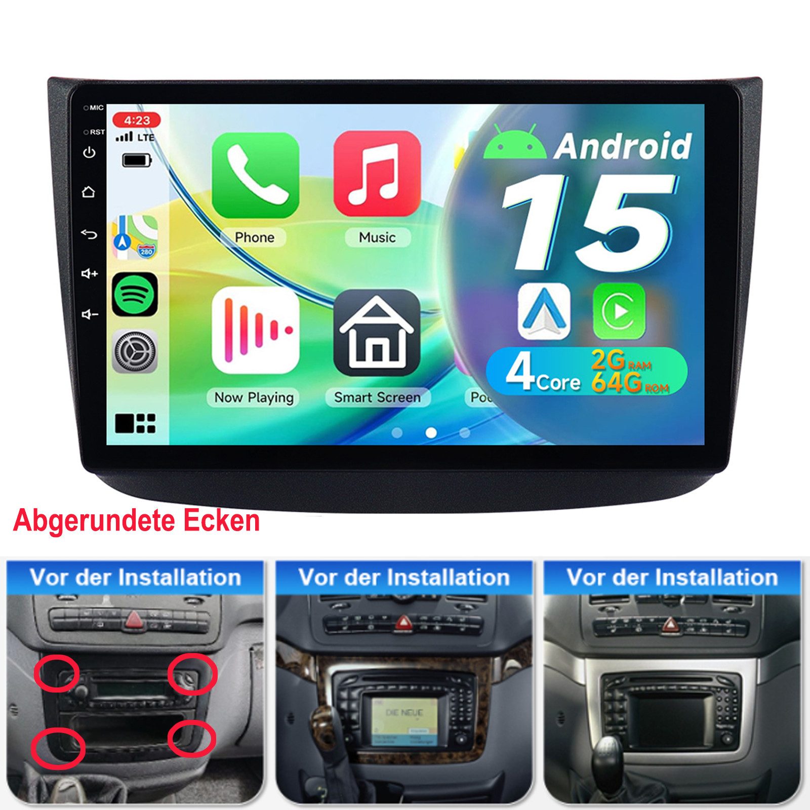 A-Sure Android 15 Navi Für Mercedes-Benz Viano W639 A/B Klasse W169 W245 Autoradio (RDS, DSP, Digitalradio (DAB), 1280*720, WIFI)