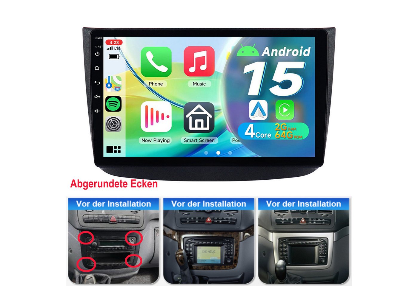 A-Sure Android 15 Navi Für Mercedes-Benz Viano W639 A/B Klasse W169 W245 Autoradio (RDS, DSP, Digitalradio (DAB), Nicht kompatibel mit 1 DIN, 1280*720, WIFI)