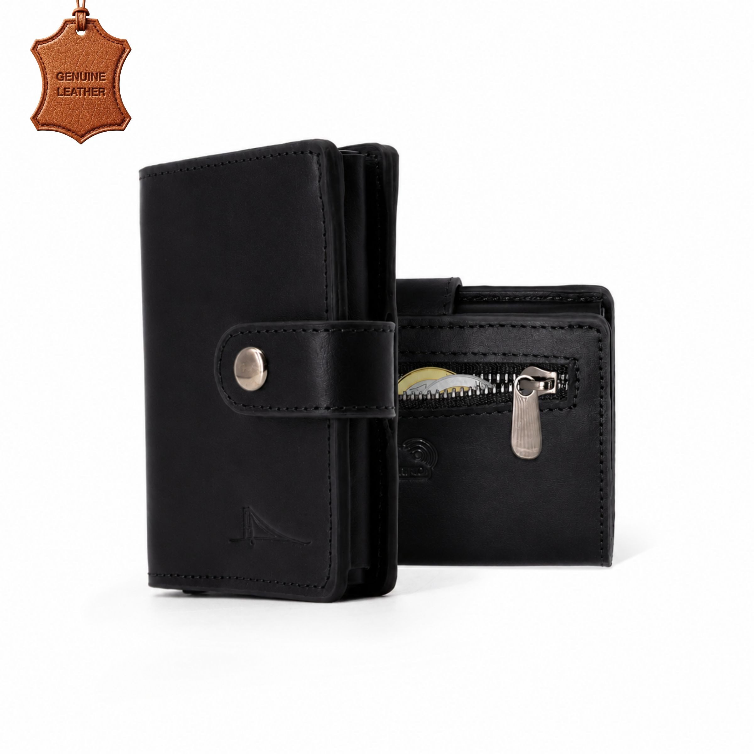 herémood Geldbörse Portemonnaie Damen & Herren, Leder Geldbörse Wallet mit RFID Schutz (Kleines Portemonnaie Damen & Herren, Geburtstag Geschenk Frau & Mann, 1-tlg., Slim Wallet Schwarz Herren Pop Up Mechanismus Geldbörse Münzfach), Kartenetui mit Druckknopf, Aluminiumkartenhalter, NFC Blocker