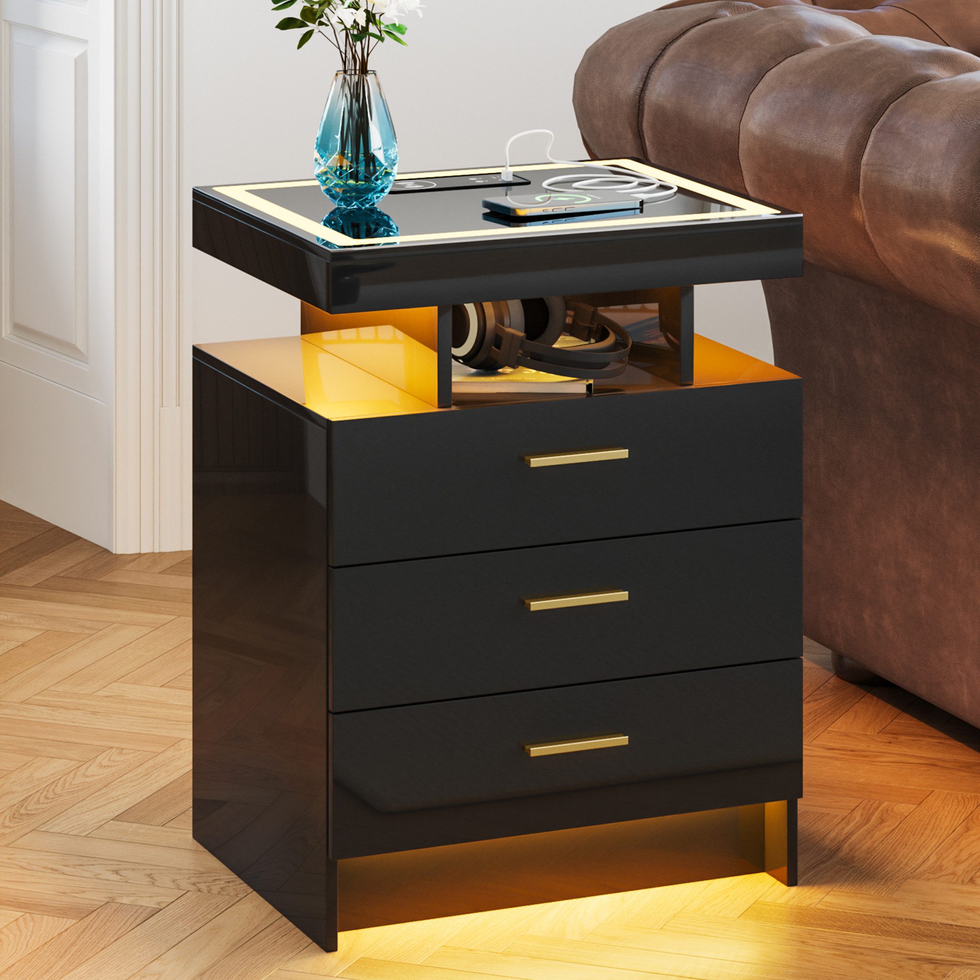 LVifur Nachttisch Moderner Nachttisch mit Ladestation und automatischer Sen günstig online kaufen