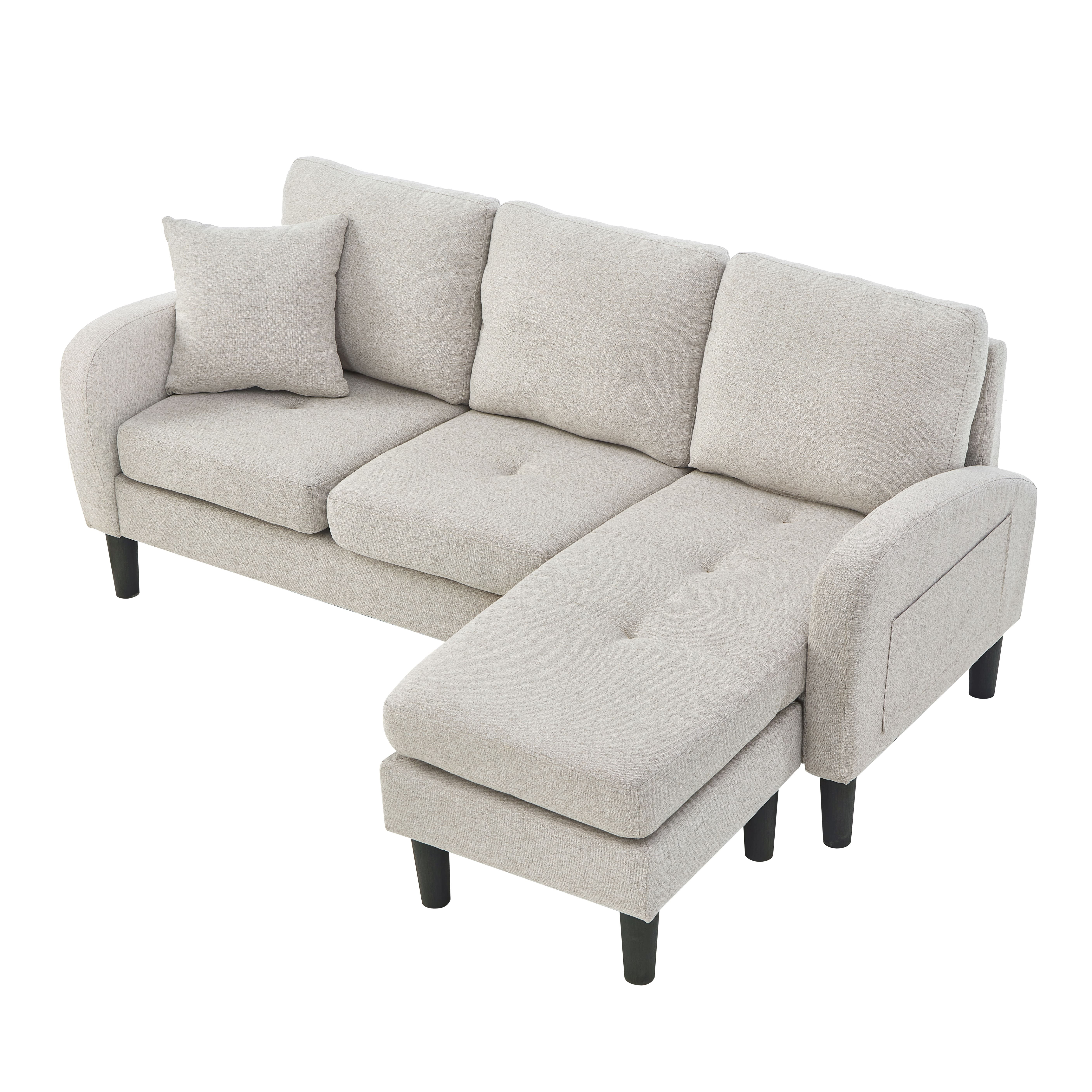 BlingBin Ecksofa L-förmiges Sofa 3-Sitzer mit Chaiselongue, Flexibel kombinierbares Sofa aus atmungsaktivem Baumwoll-Leinen 1 Teile, robustem Gestell und komfortabler Polsterung für Wohnungen und Büros