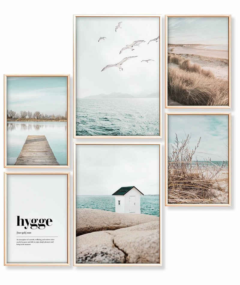 Heimlich Poster Set als Wohnzimmer Deko, Bilder DINA3 & DINA4, Skandi Meer Strand, Landschaften