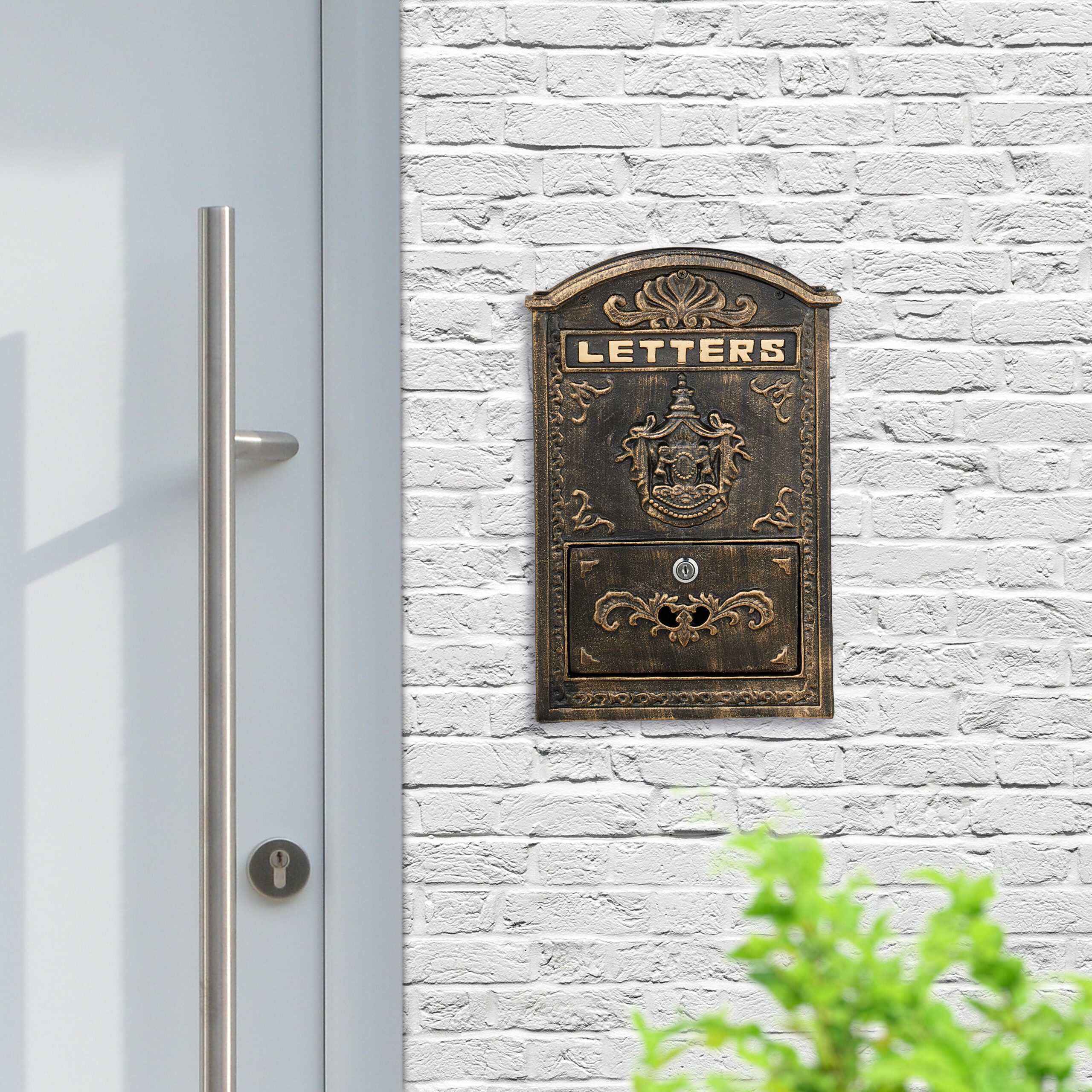 relaxdays Briefkasten Vintage mit Ornamente, Bronze günstig online kaufen