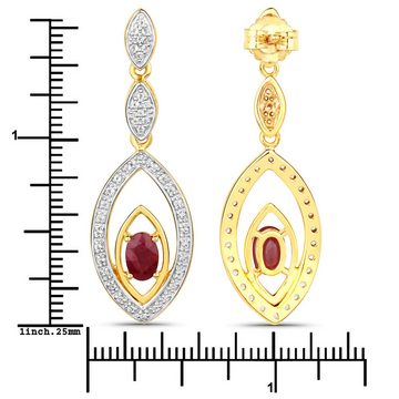 Vira Jewels Paar Ohrhänger 925-Sterling Silber vergoldet Glänzend Rubin rot