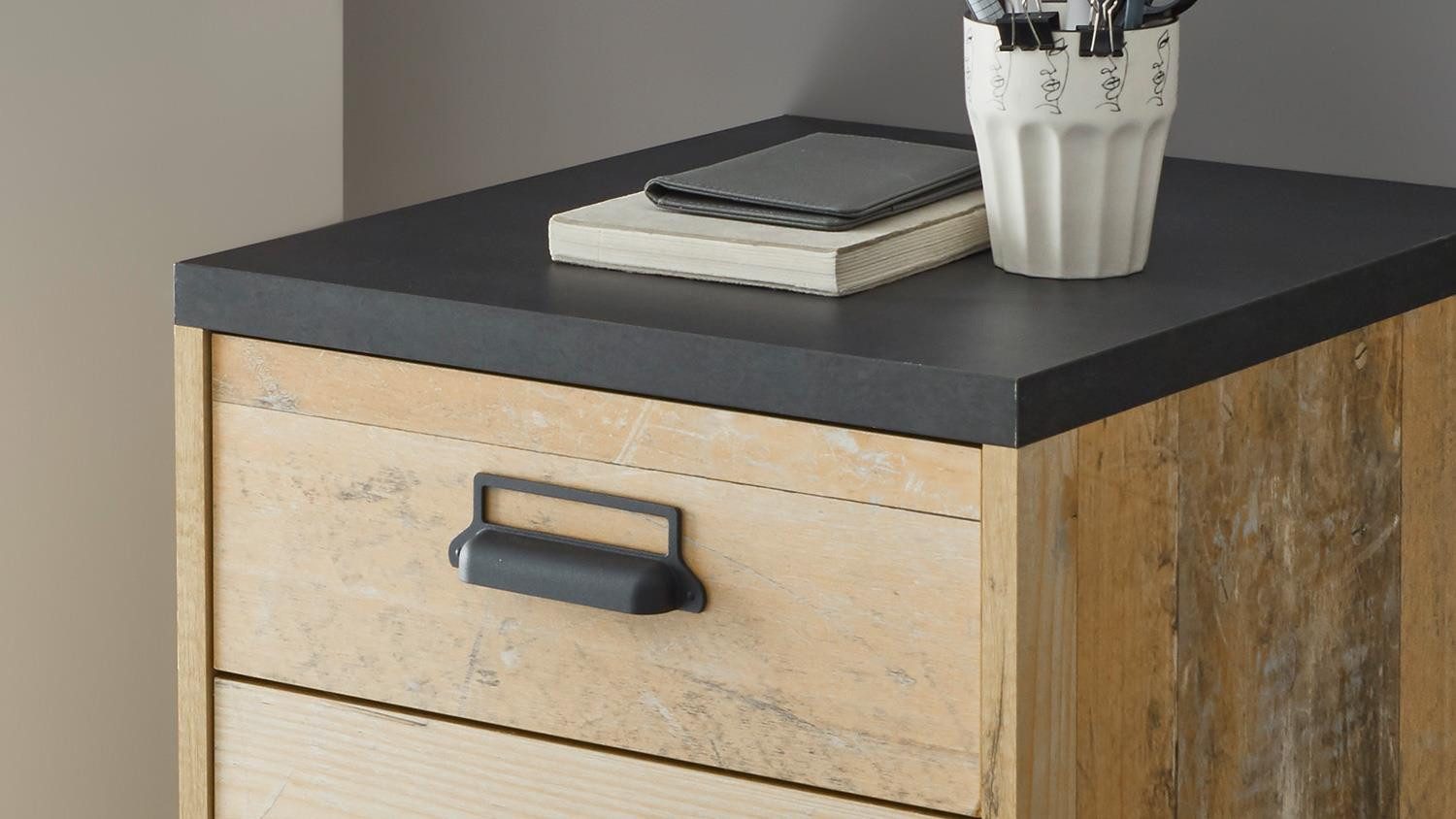 Möbel Akut Rollcontainer Rollcontainer Sherwood 11 Old Style hell anthrazit soft-close 47 cm