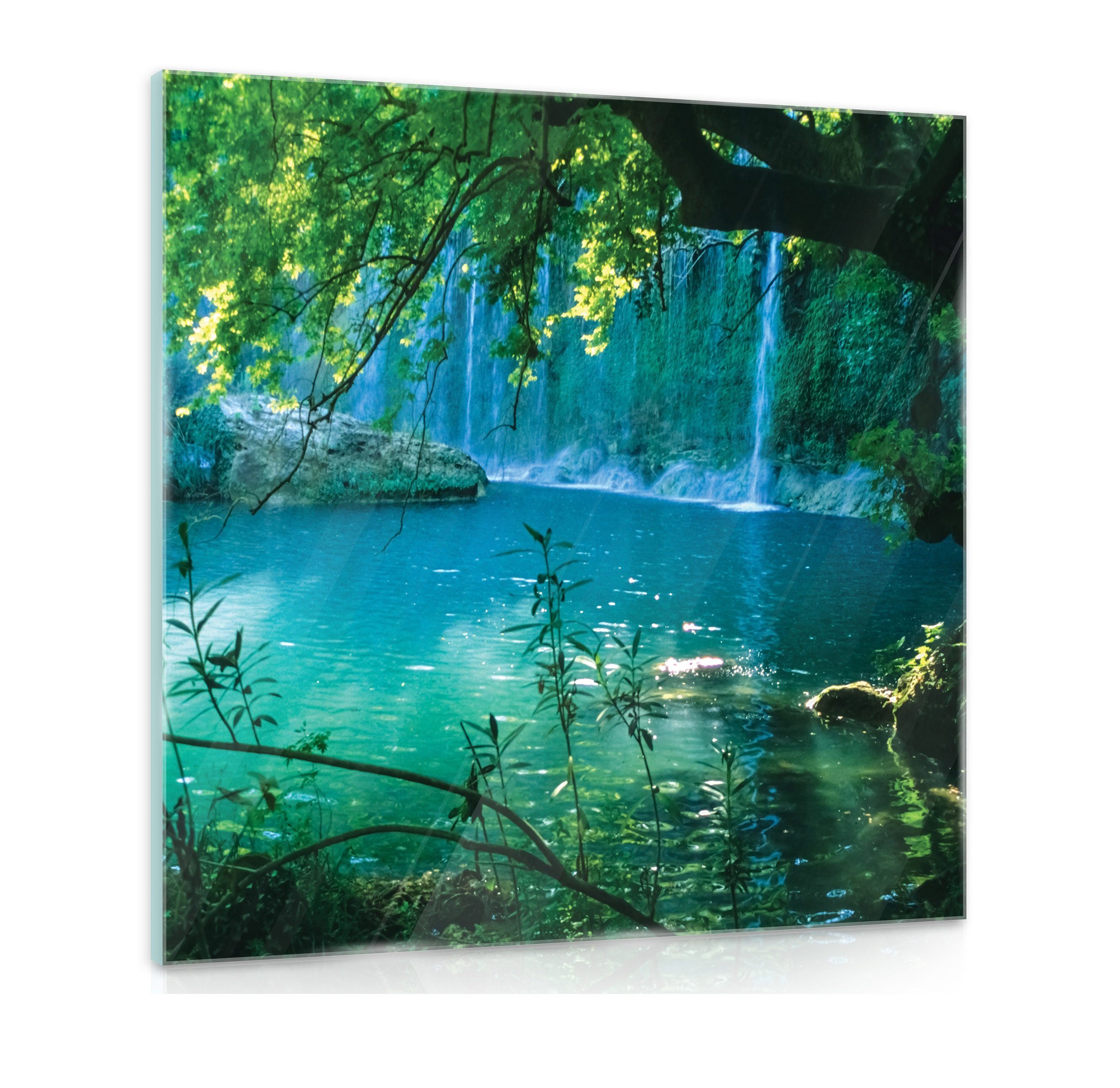 Auf Natur Wald Glasbilder (Einteilig), Landschaft, Schlafzimmer Modern Bild Glasbild Glas Premium Badezimmer, Glasbilder Wallarena Wohnzimmer Wasserfall Wandbilder,