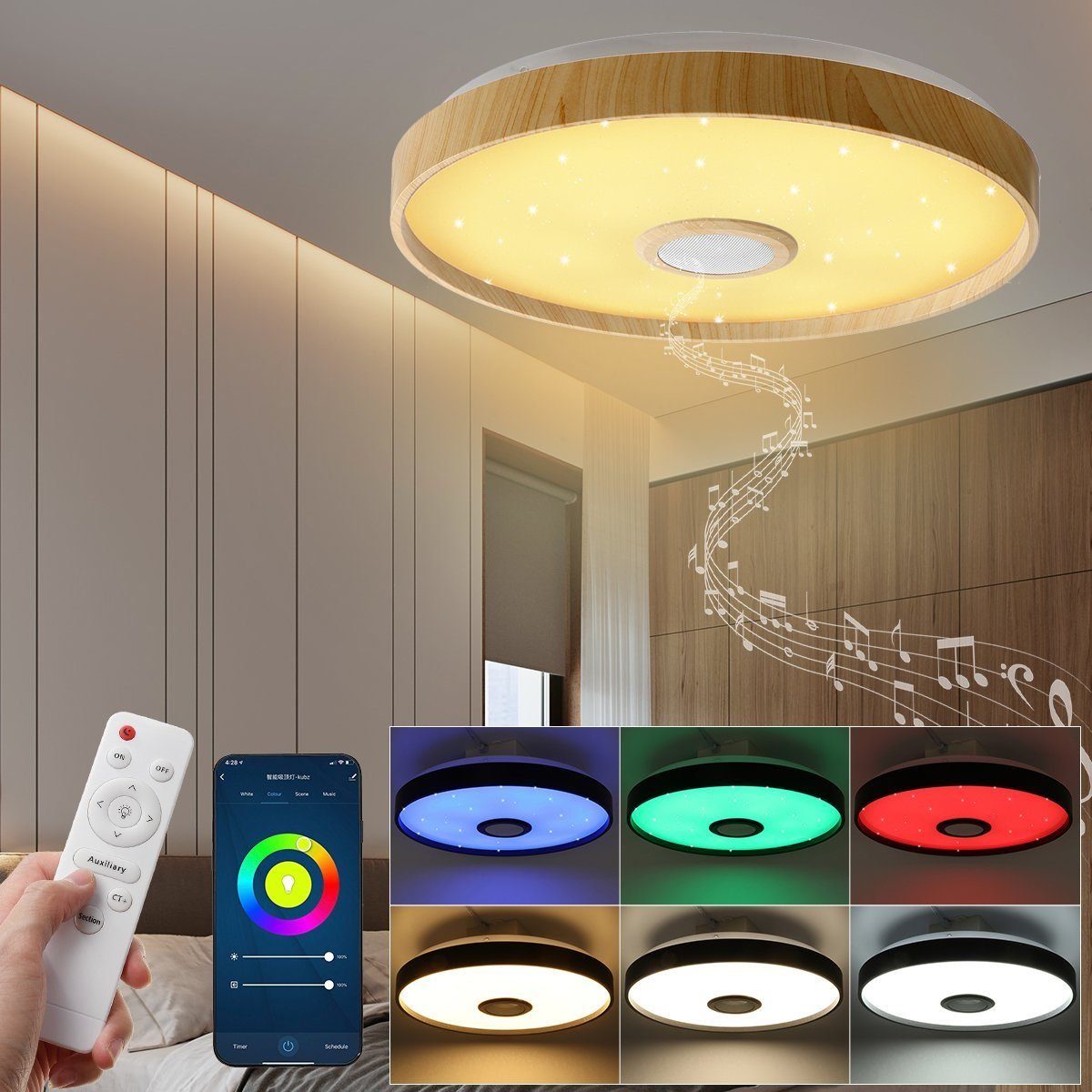 LED Decken Leuchte Lampe Bluetooth Lautsprecher Farbwechsler Wohn Schlaf Zimmer 