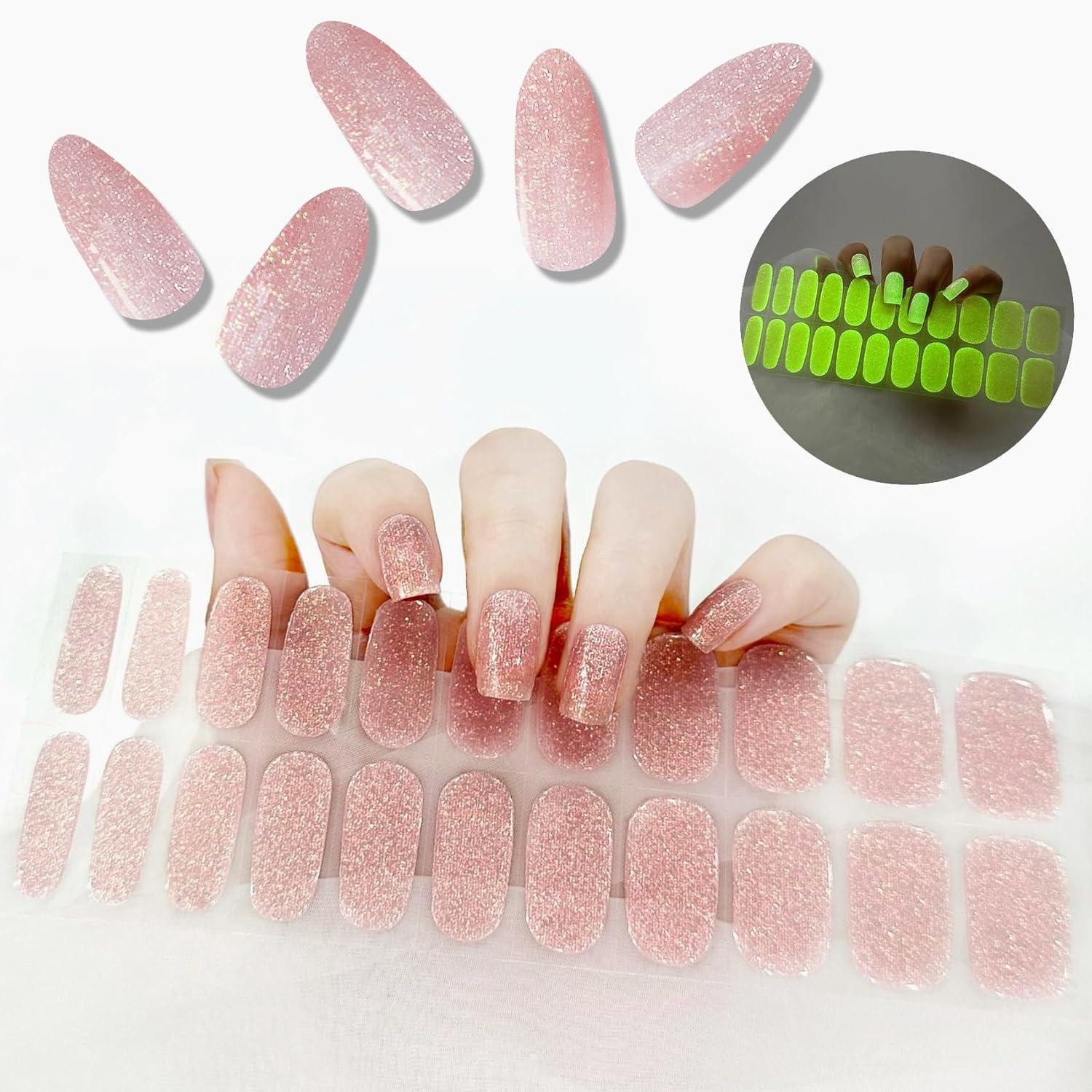 LuxusKollektion Kunstfingernägel Nagelfolie UV Gel Selbstklebend Glitzer Rosa 22PCS Glitter Pink 2