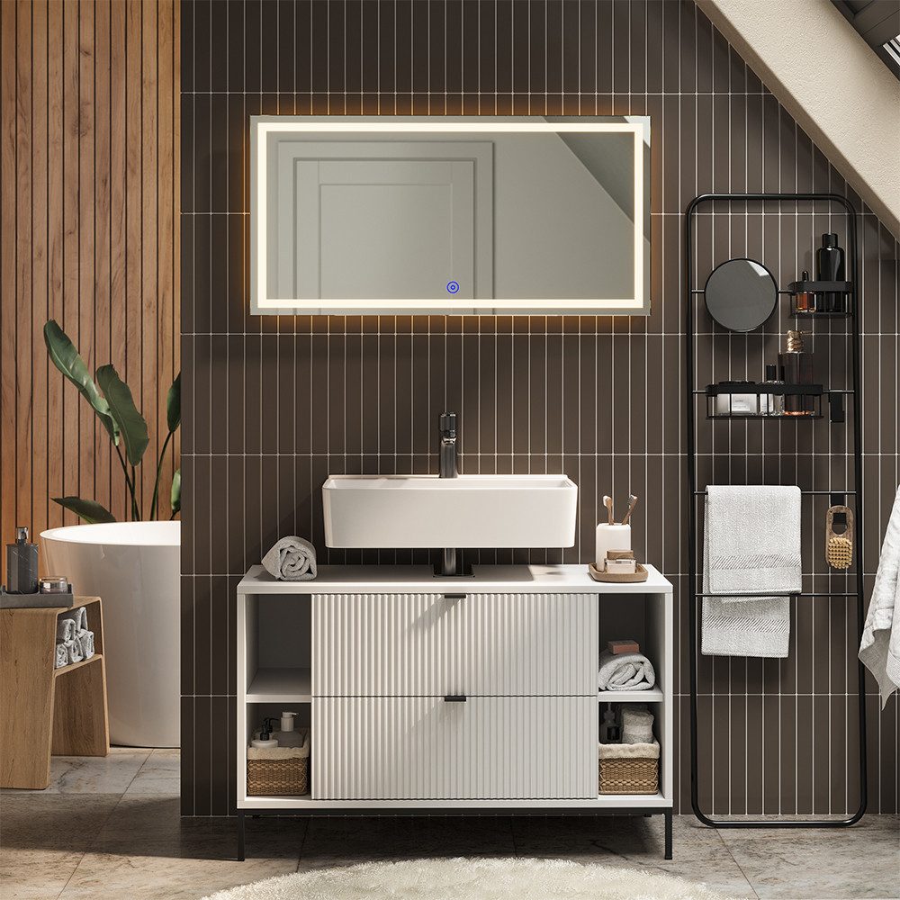 Vicco Waschbeckenunterschrank Eliza, Weiß, 100 x 63 cm mit 2 ausziehbaren Schubladen (1-St) – Bild 3 von 5