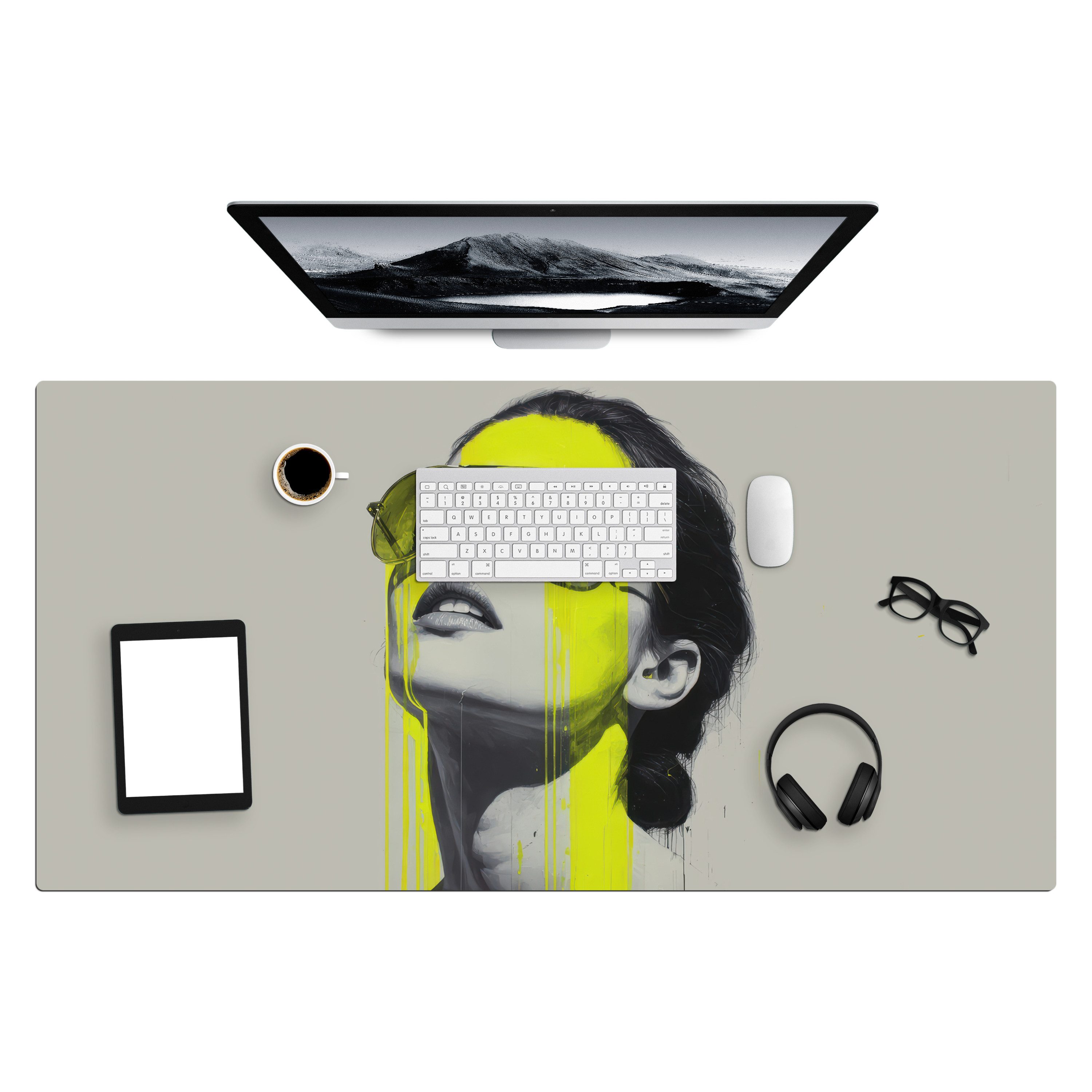 MuchoWow Gaming Mauspad Frau - Brille - Farbe (1-St), Gaming Mauspad XXL, Schreibtischunterlage, Gaming Zubehör, 120x60 cm