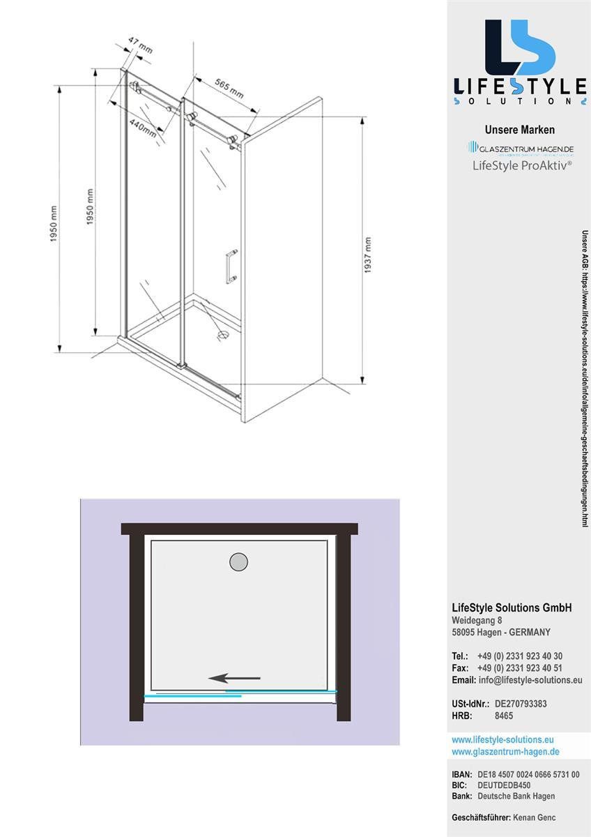 Thumbnail - Glaszentrum Hagen Dusch-Einzelschiebetür Glaszentrum Hagen - 105x195cm Nischentür Schiebetür Duschtür Nischendu