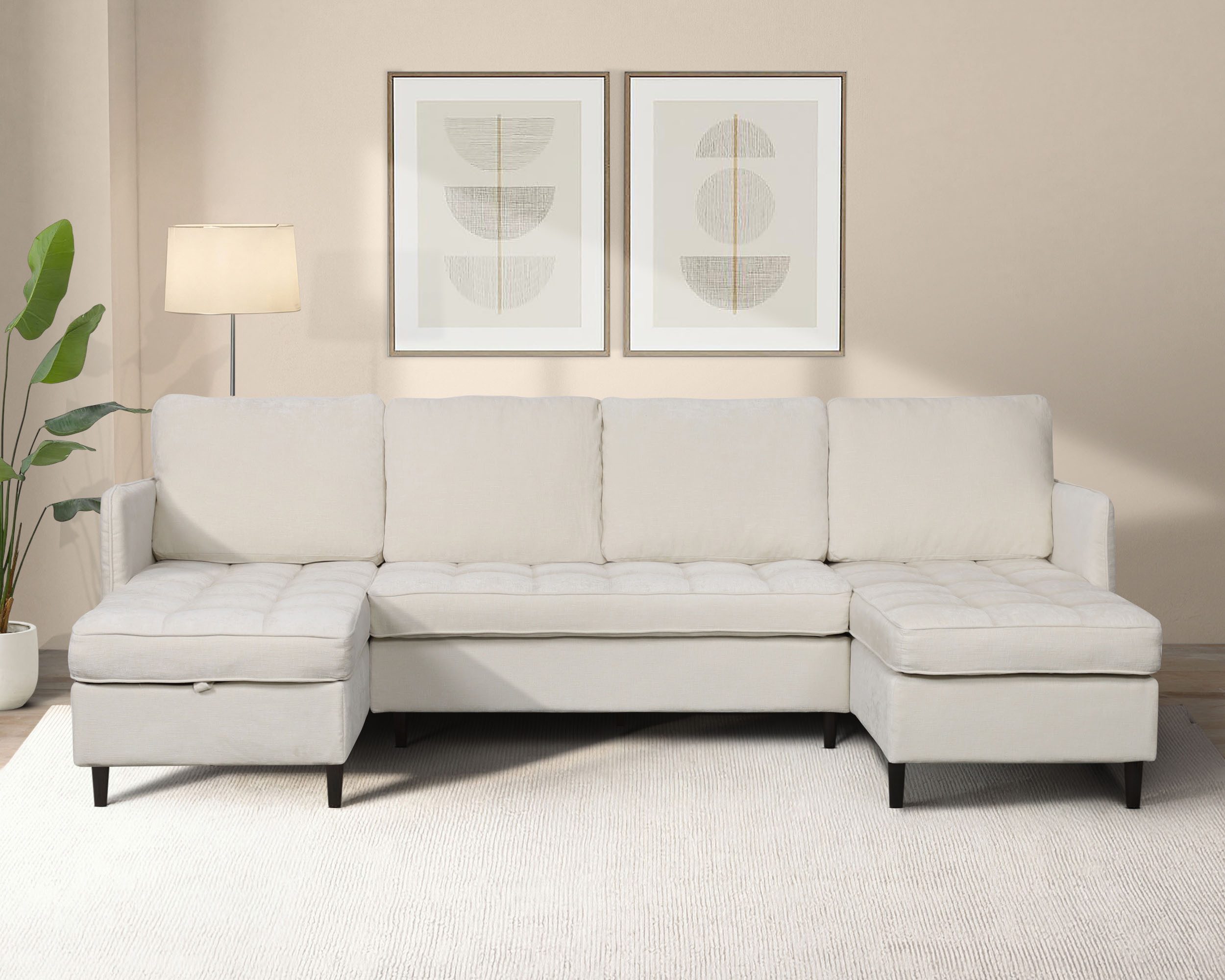Dorel Home Wohnlandschaft LINDHUS, U-Form, Breite 250 cm, verschiedene Stellvarianten, Modulsofa, Recamiere, Stauraum, Cord und Chenille-Bezug