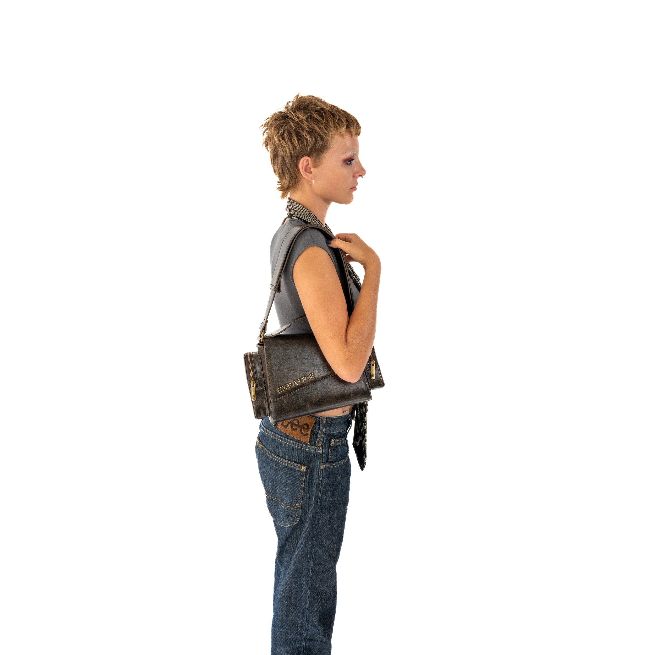 Expatrié Schultertasche Hunter Schultertasche für Damen Retro (1-tlg), Vintage Handtasche im asymmetrischen Design, wasserabweisend