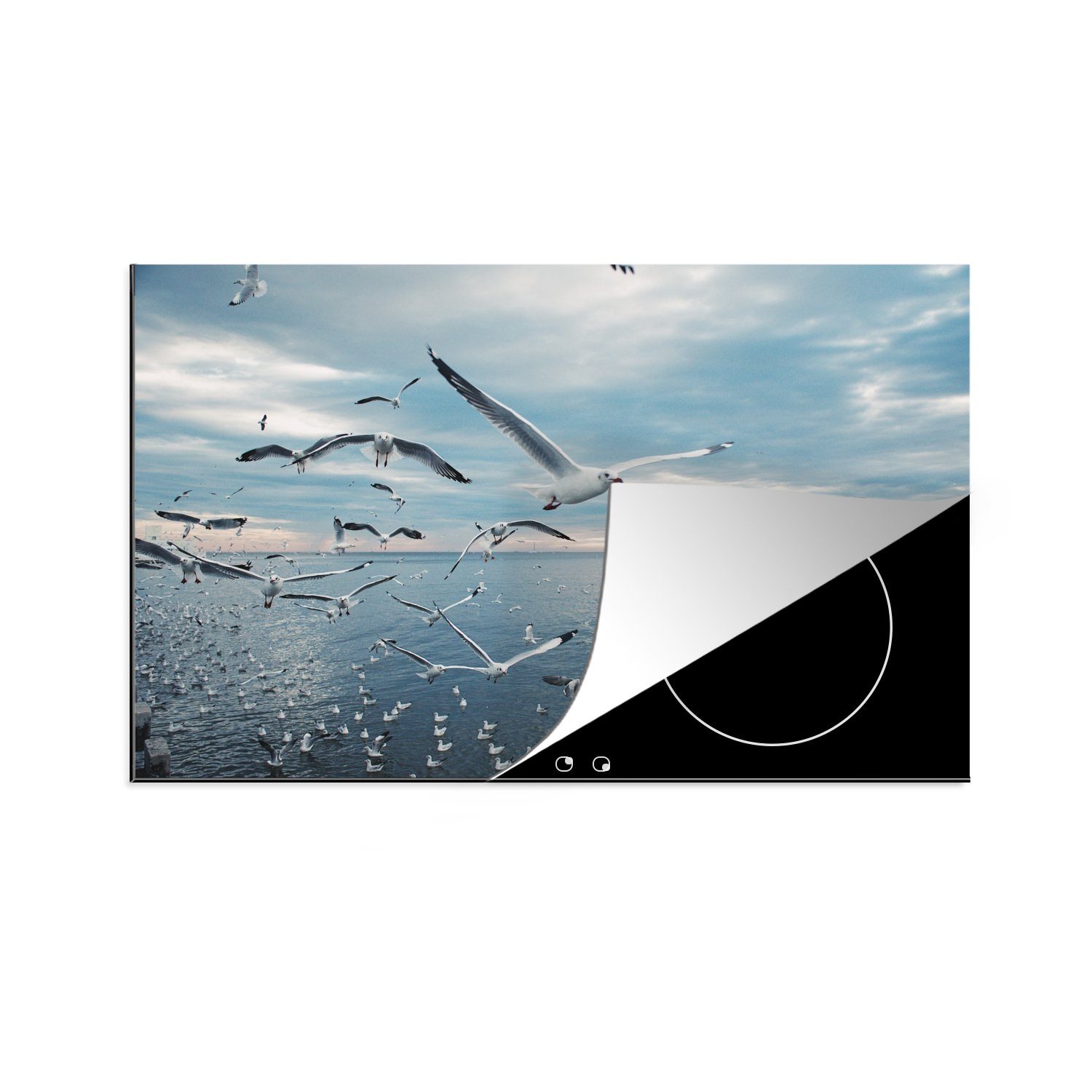 MuchoWow Herdblende-/Abdeckplatte Vogel - Meer - Schwarm, Vinyl, (1 tlg), 81x52 cm, Induktionskochfeld Schutz für die küche, Ceranfeldabdeckung